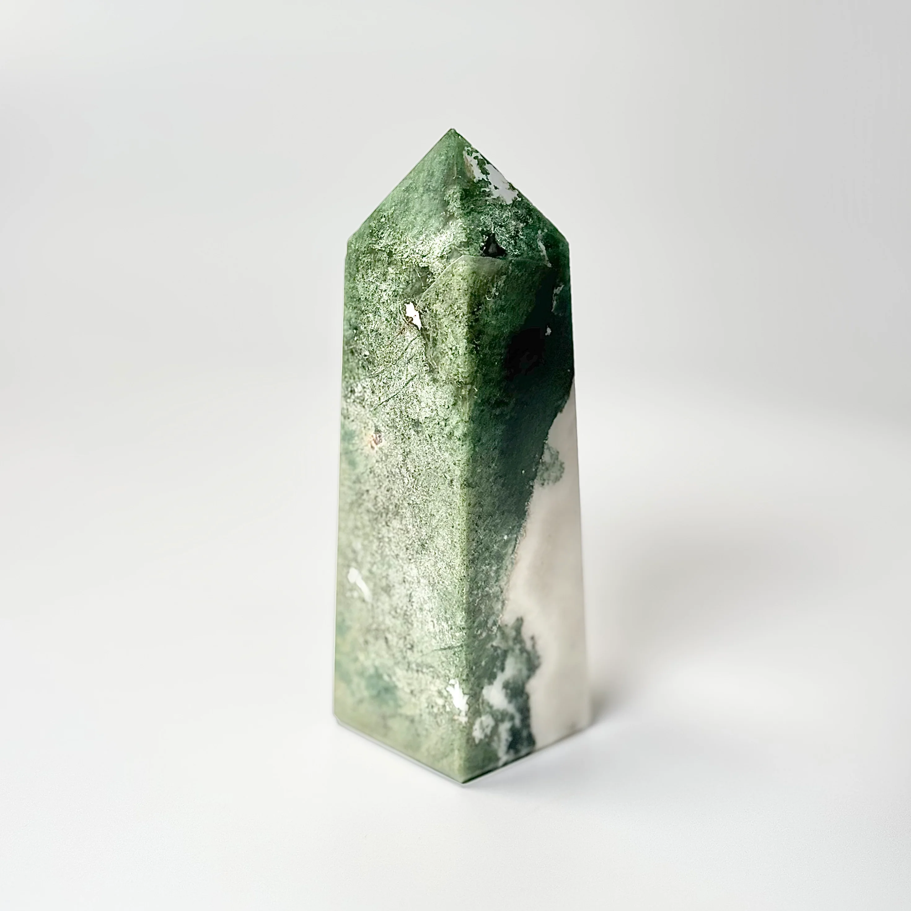 Four Facet Moss Agate Tower – 340g - Nature-Inspired Calm & Grounded Beauty