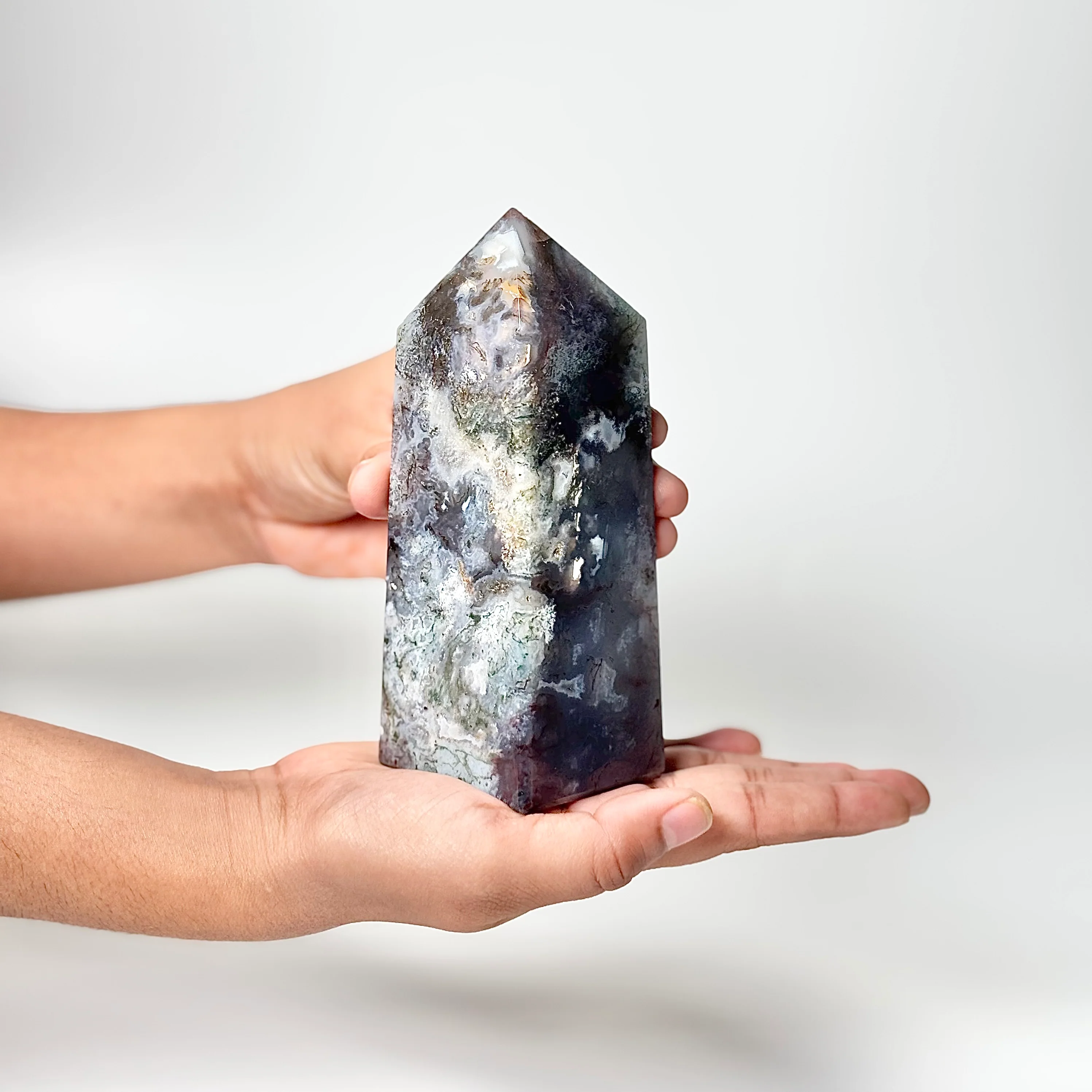 Four Facet Moss Agate Tower – 641g - Nature-Inspired Calm & Grounded Beauty - Image 2
