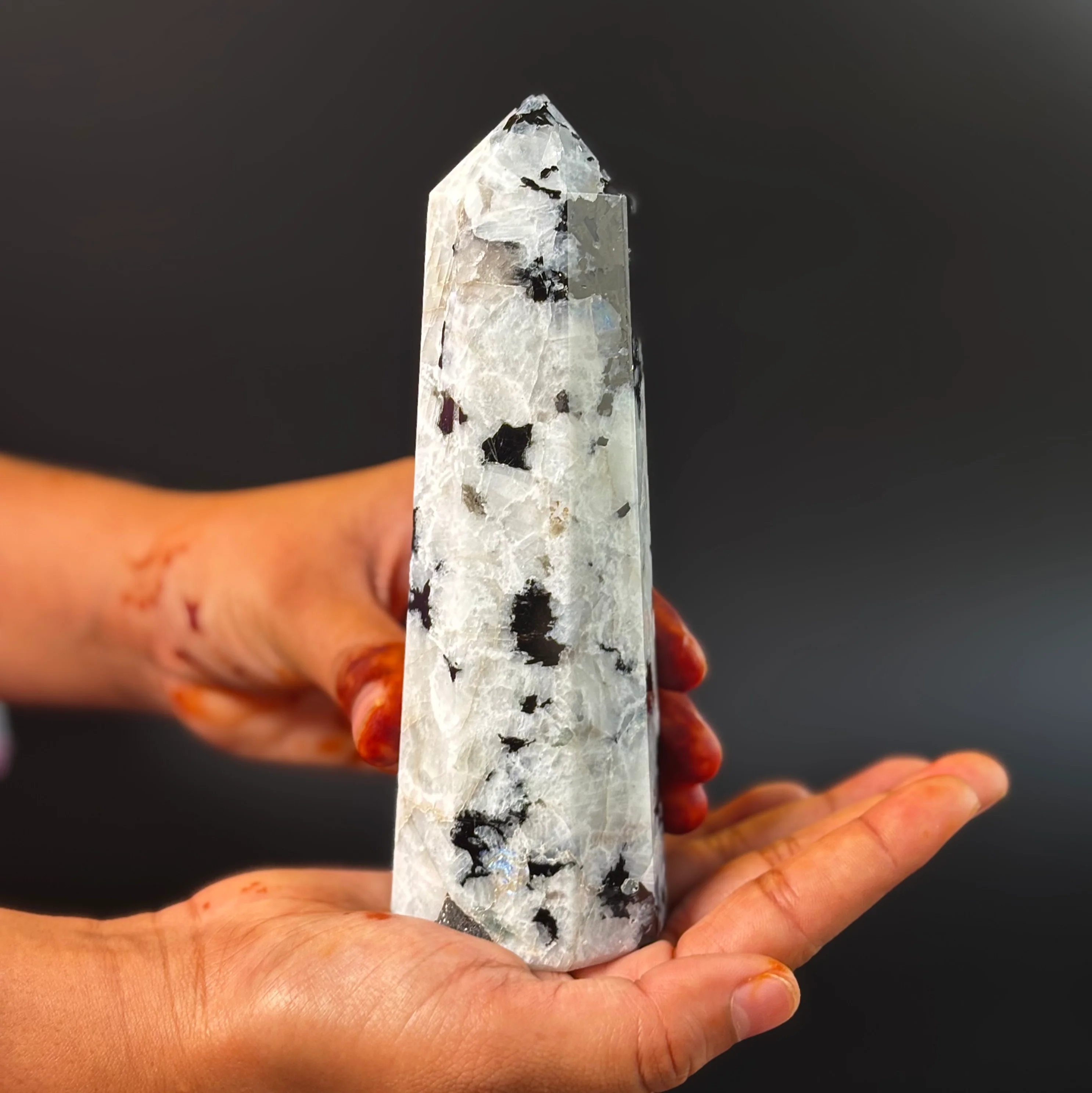 Rainbow Moonstone Large Tower - 485 Gm | Compassion & empathy