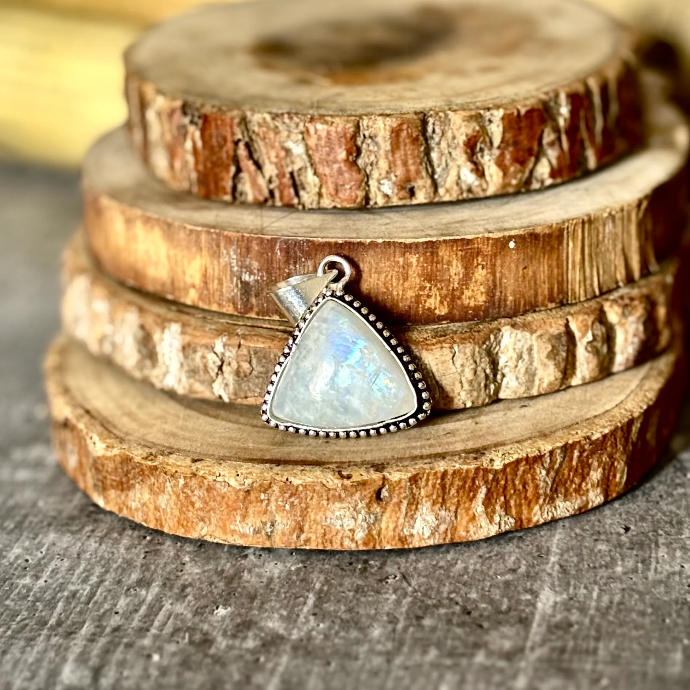 Rainbow moonstone Pendant with Black Cord | Cultivates Compassion & empathy