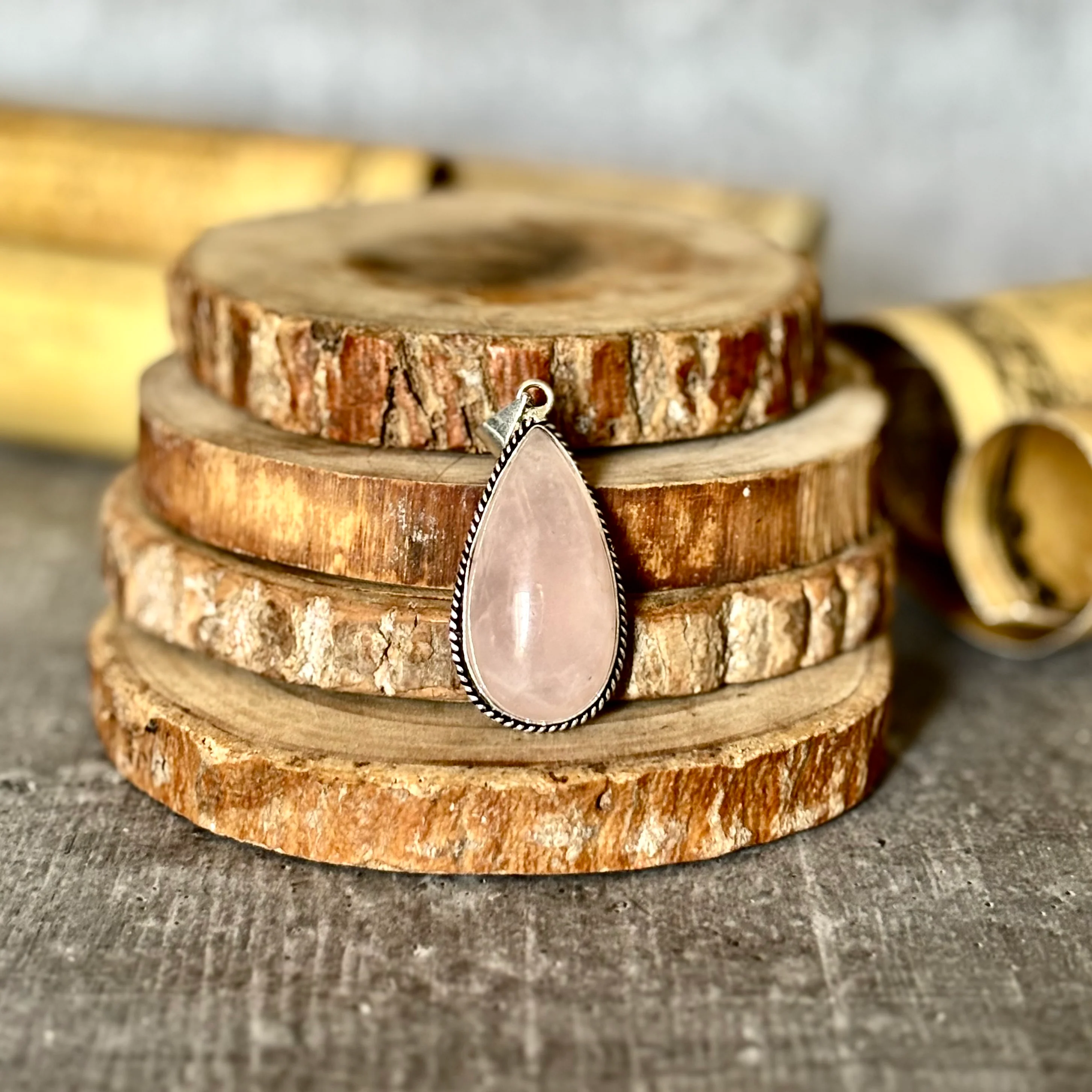 Rose Quartz Oxidised Pendant – Love & Gentle Energy - Image 2