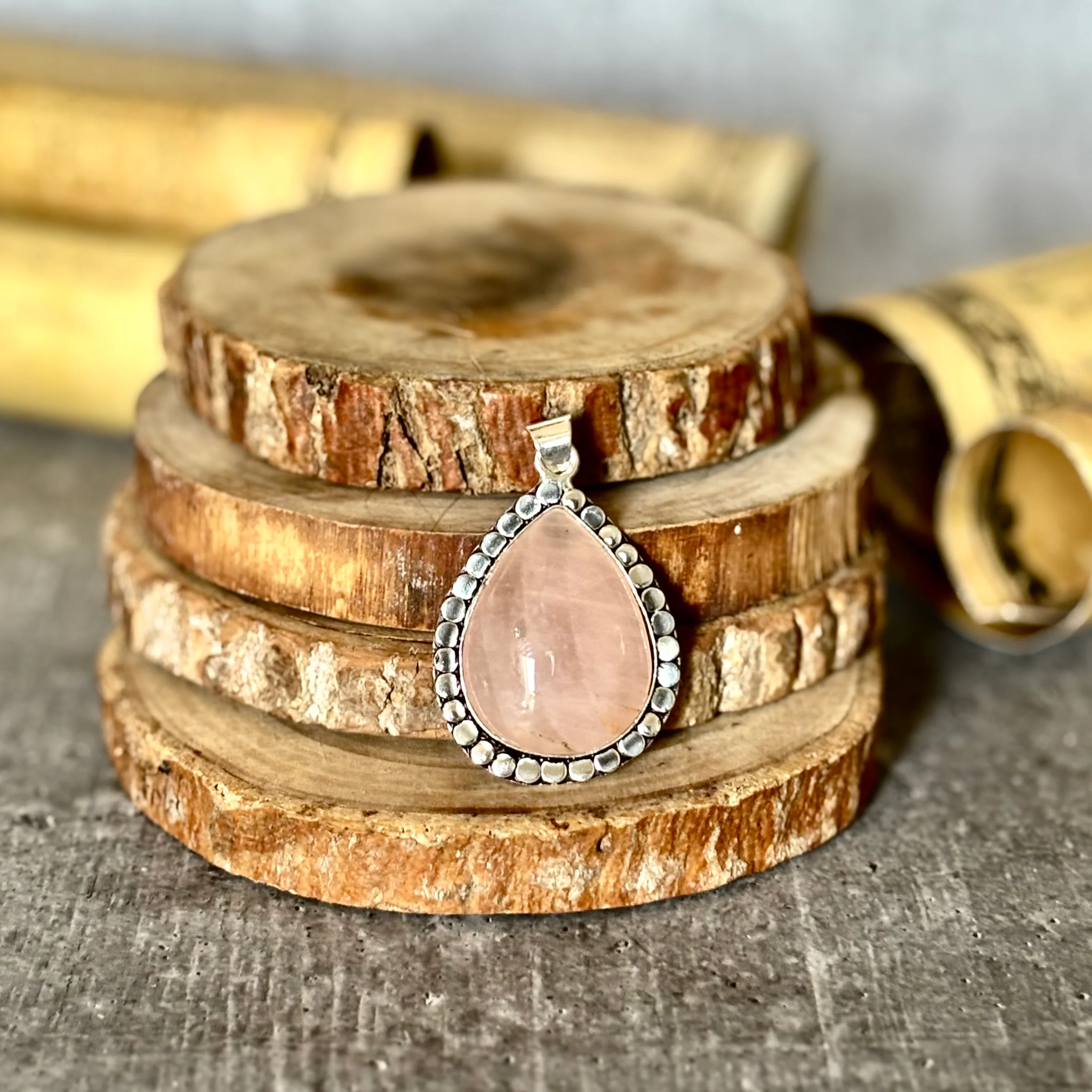 Rose Quartz Oxidised Pendant – Love & Gentle Energy - Image 2