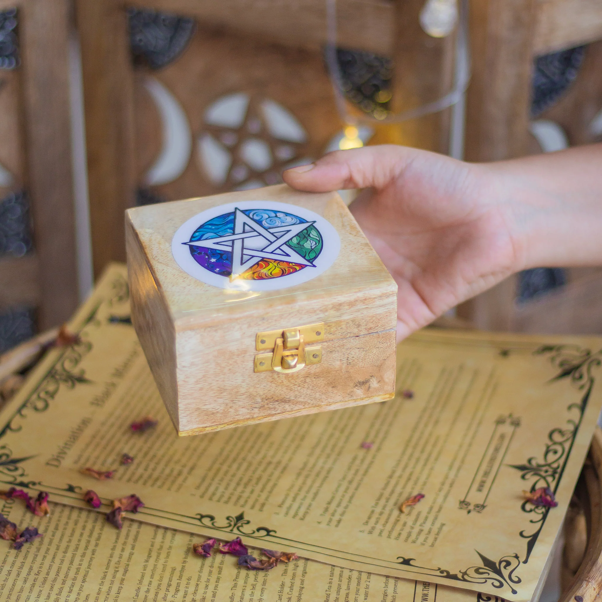 Elementary Pentacle Print wooden box | 4 Inches - Image 2