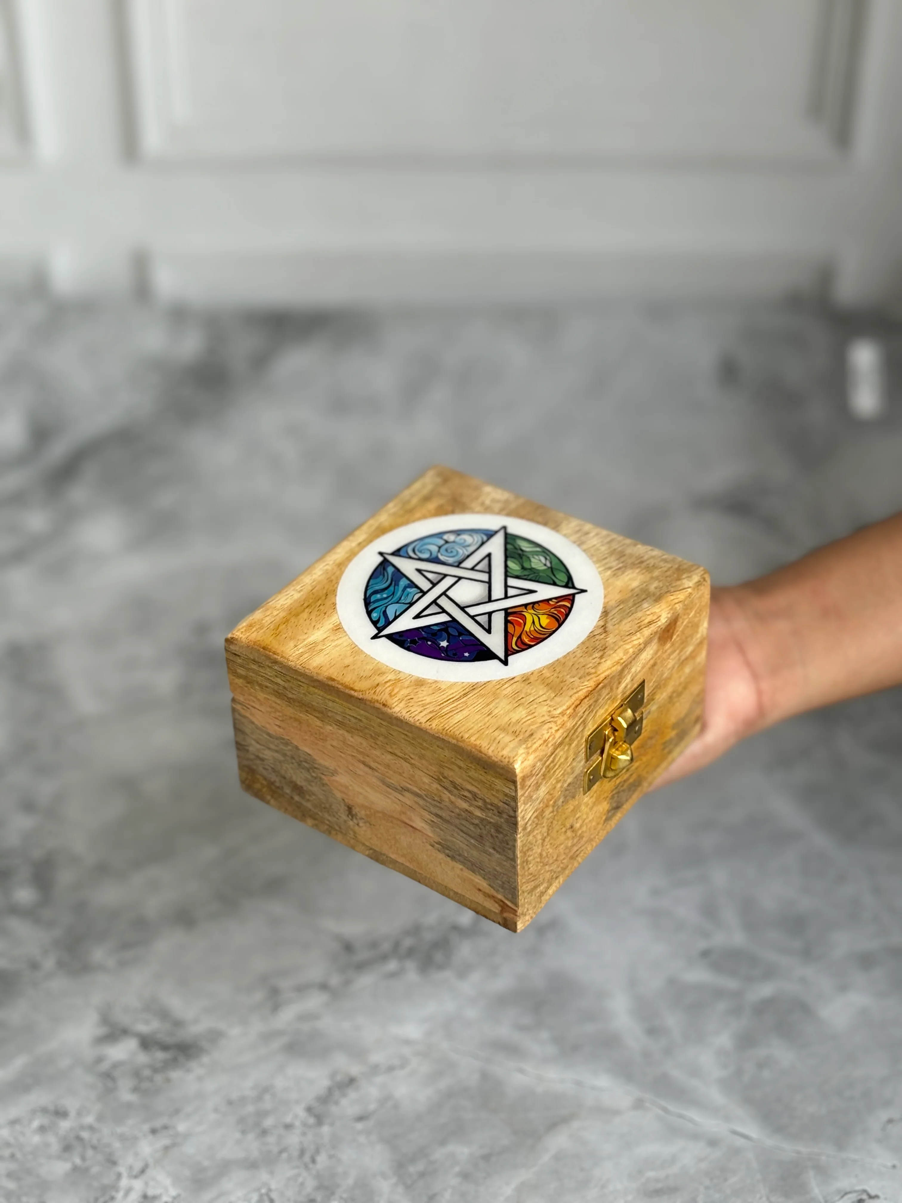 Elementary Pentacle Print wooden box | 4 Inches - Image 3