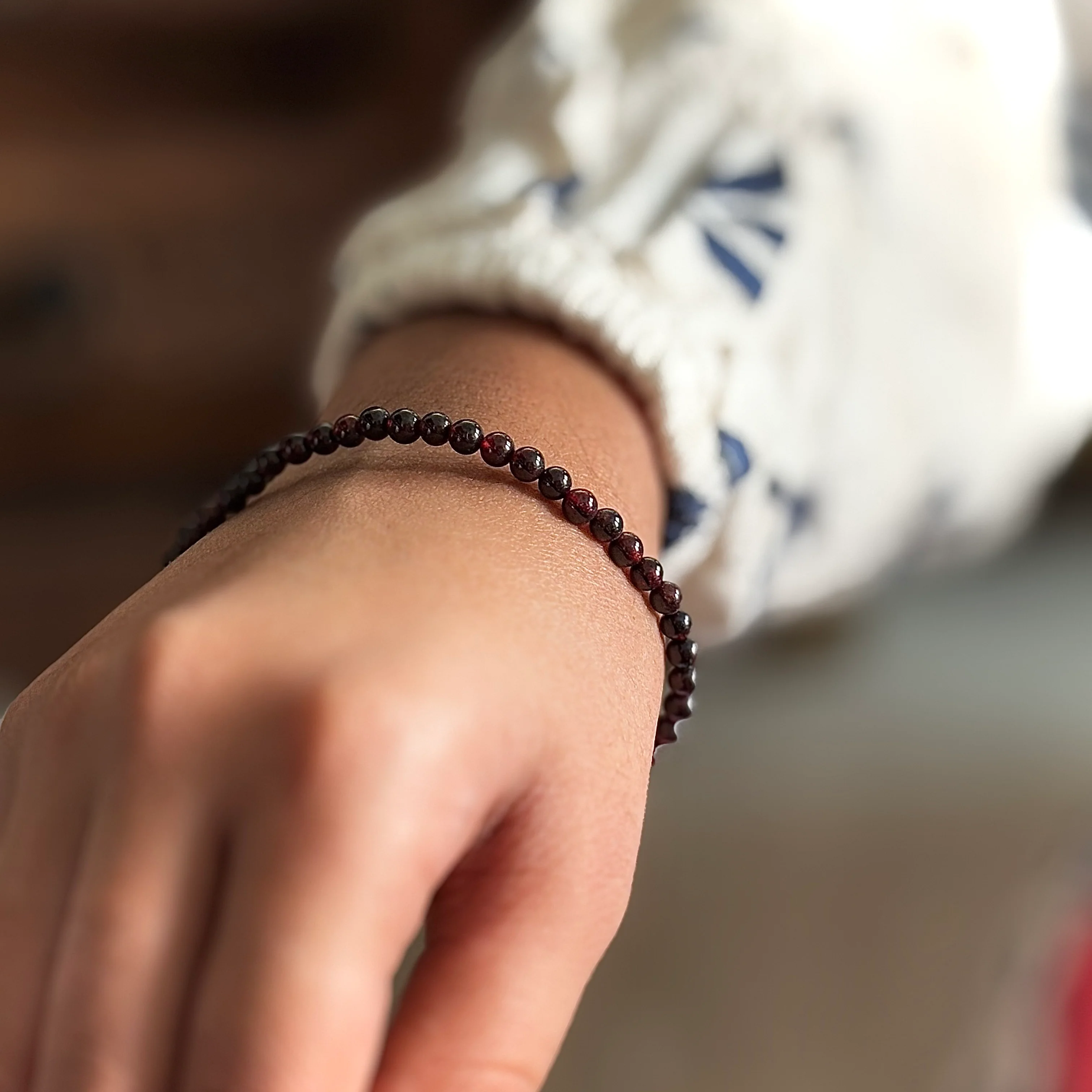 Garnet Bead Bracelet - 4mm | Root Chakra , Inspire Love & Strengthen survival Instincts - Image 2