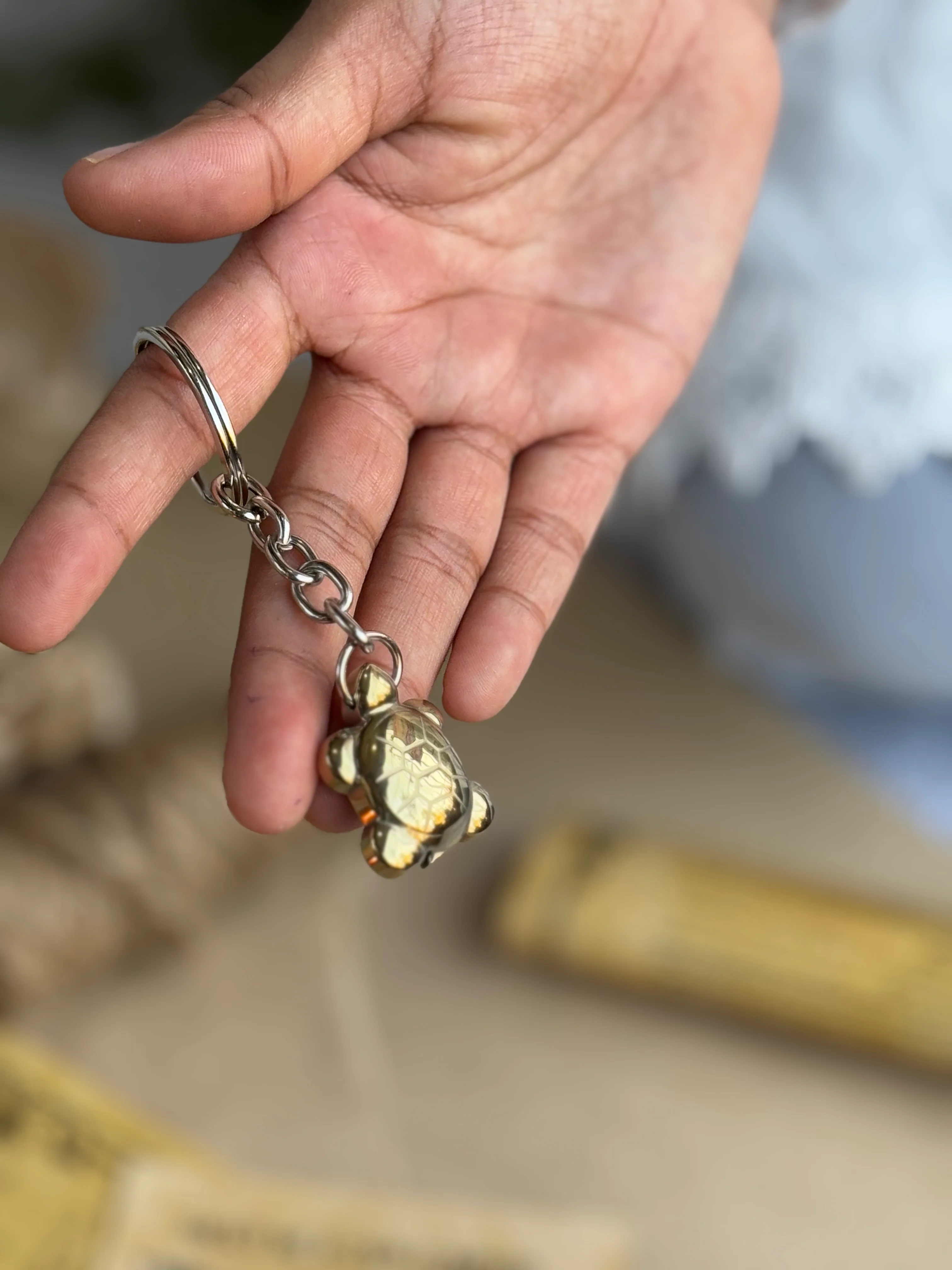 Golden Pyrite Turtle Keychain - 1 inch - Image 2
