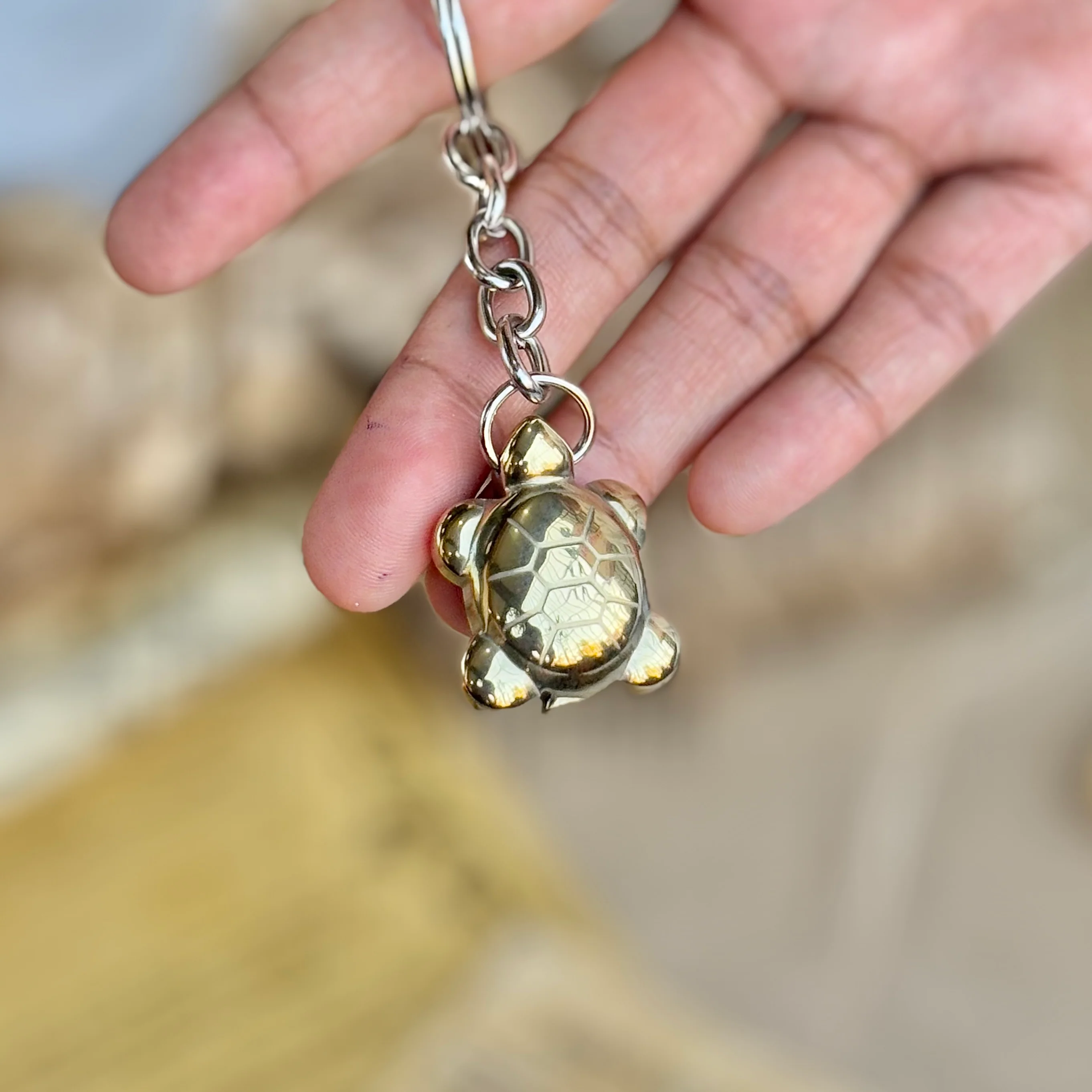 Golden Pyrite Turtle Keychain - 1 inch - Image 3