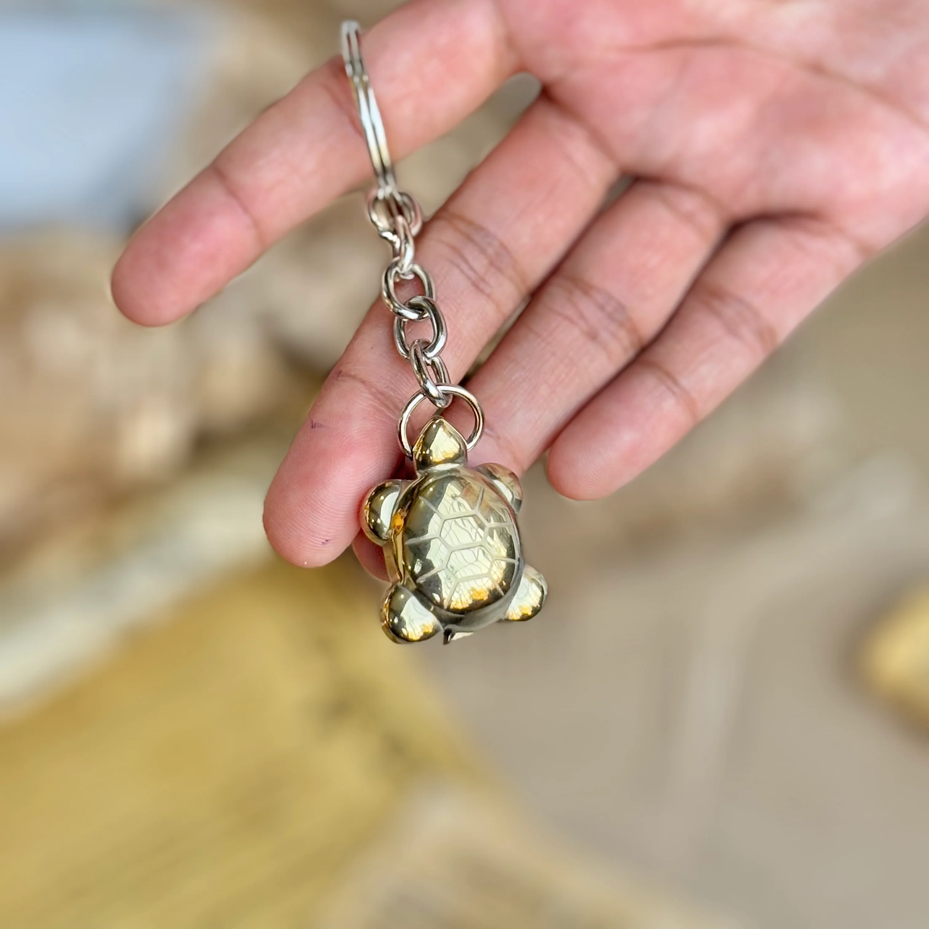 Golden Pyrite Turtle Keychain - 1 inch - Image 4