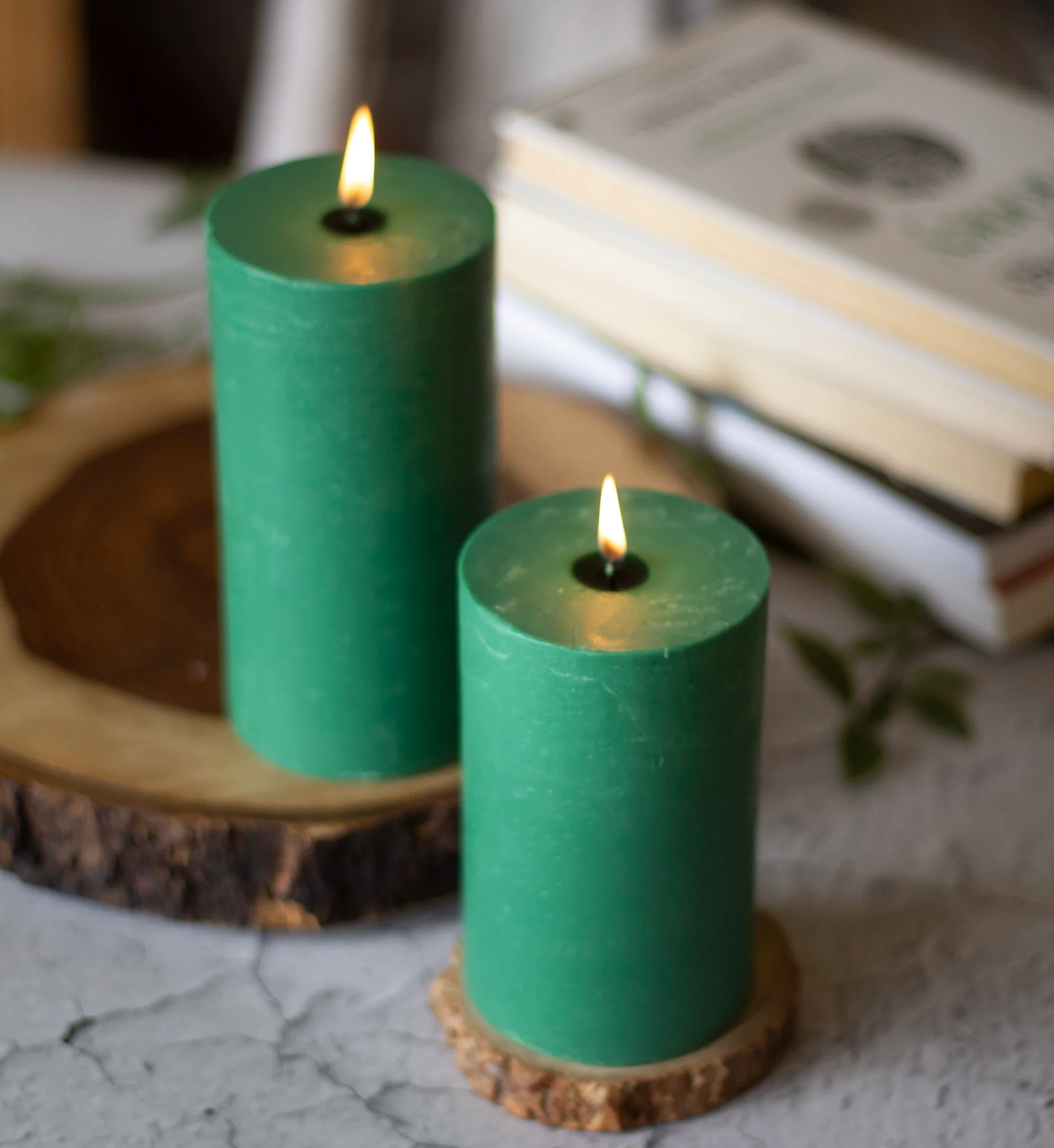 Green Pillar Unscented Soy Candle - Image 2