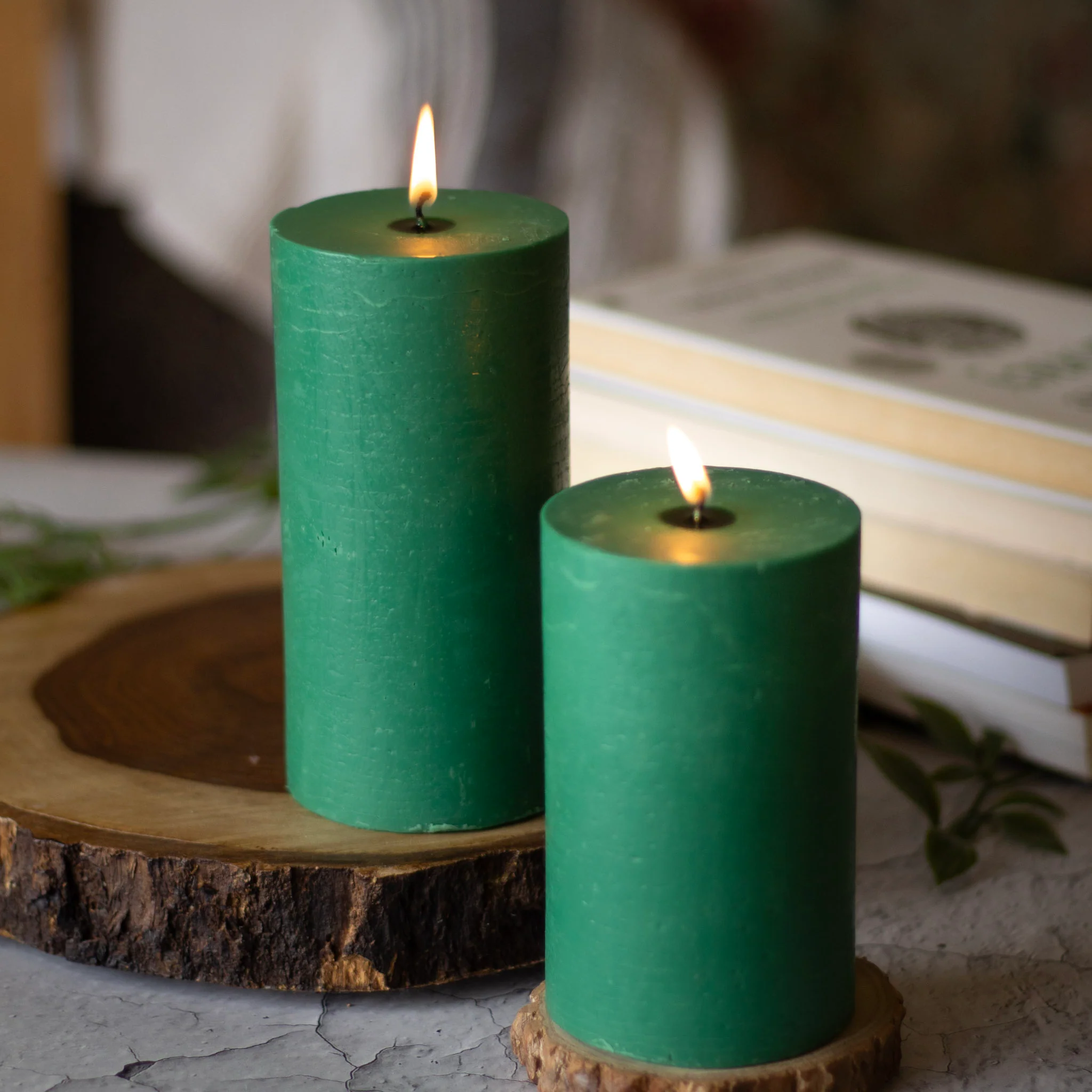 Green Pillar Unscented Soy Candle - Image 3