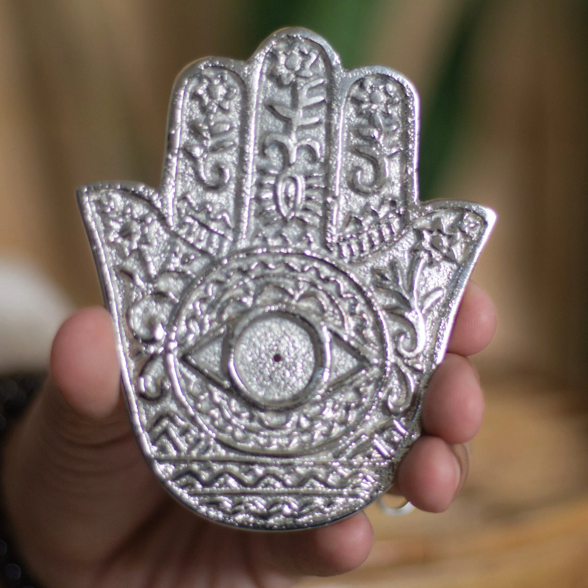 Hamsa hand carved Altar Tile cum Incense stick holder - Image 3
