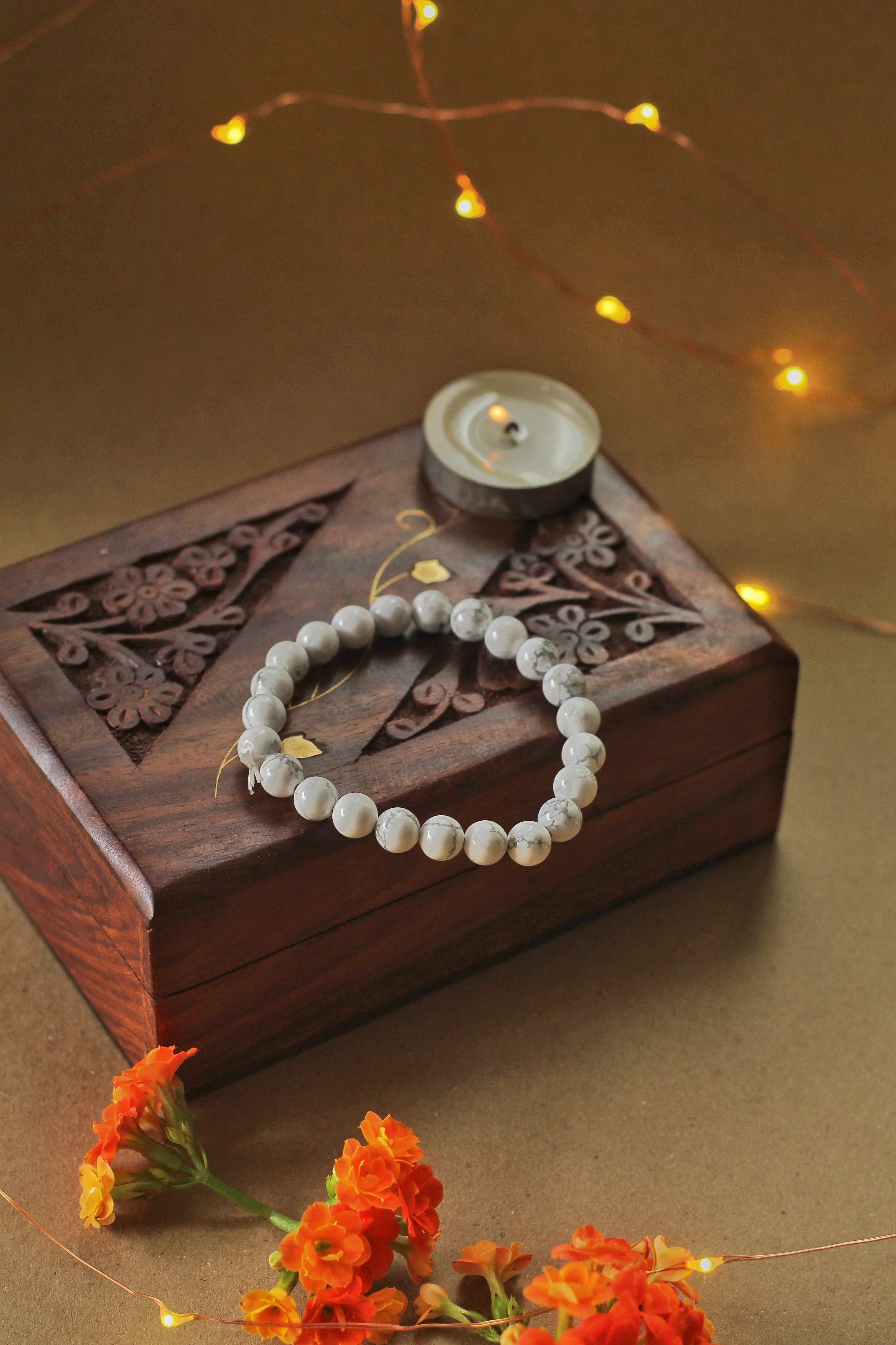 Howlite Bead Bracelet - 8mm - Image 4