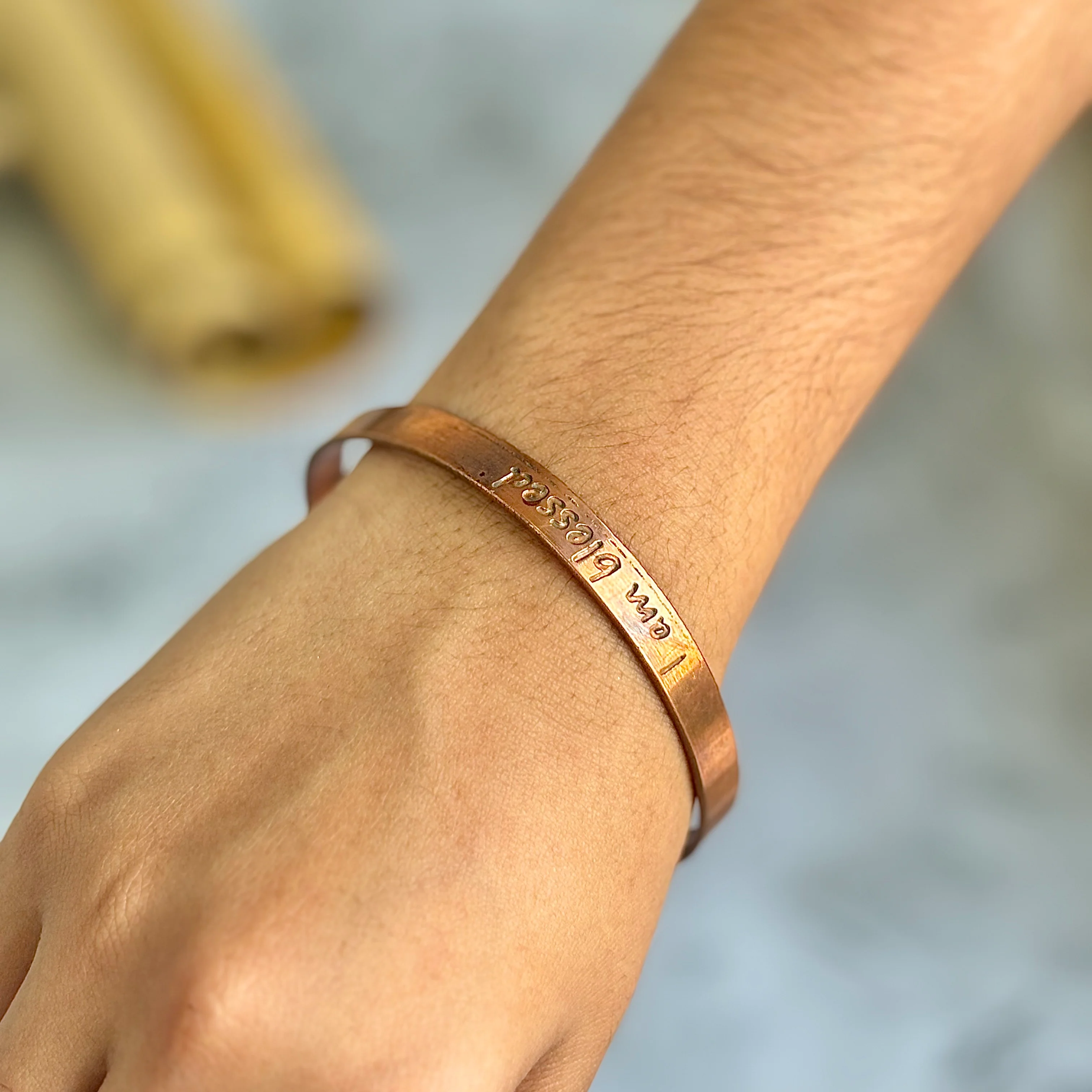 I am Blessed Carved Copper Bracelet - Image 2