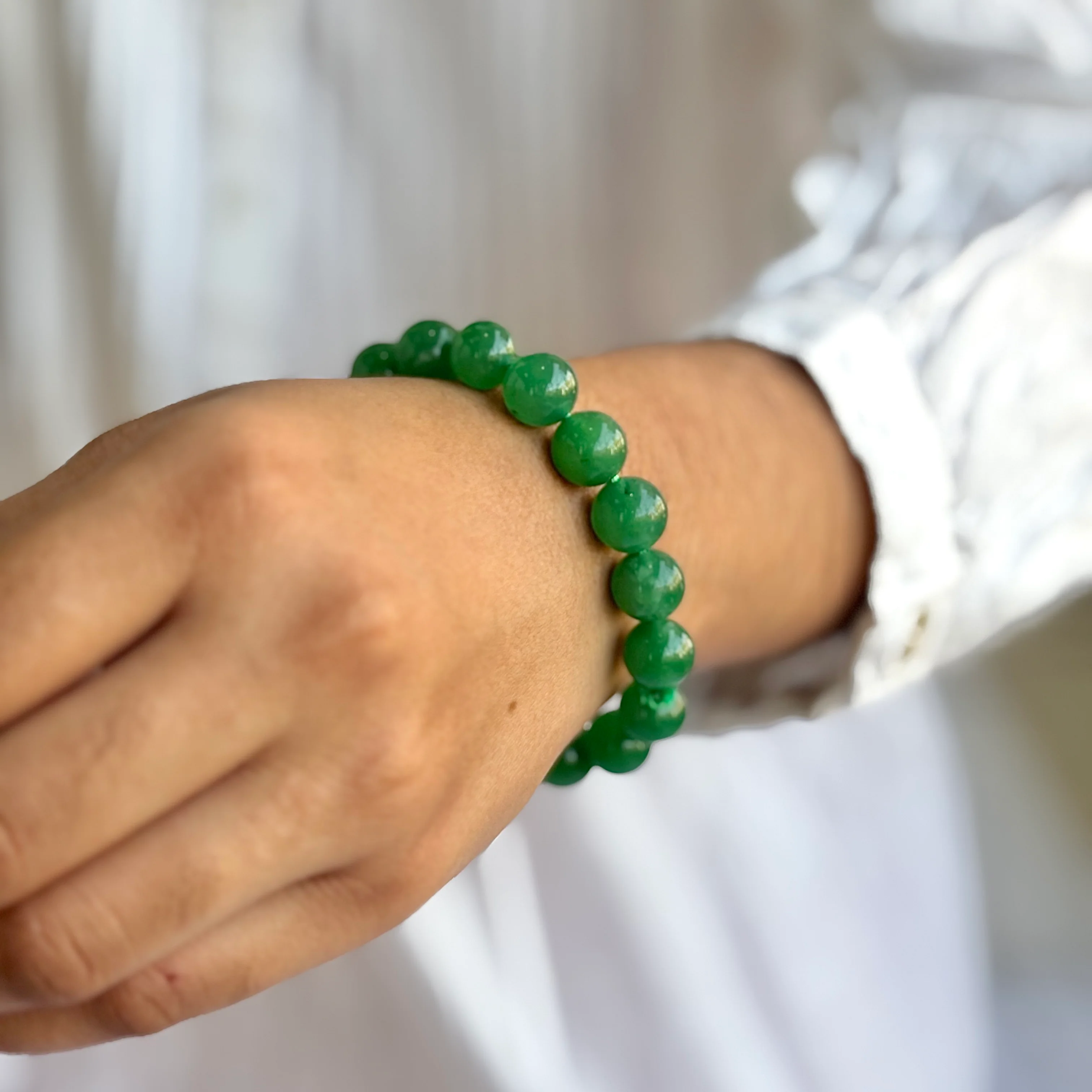 Indian Green Jade Bead Bracelet - 10mm | Luck & Finances - Image 2