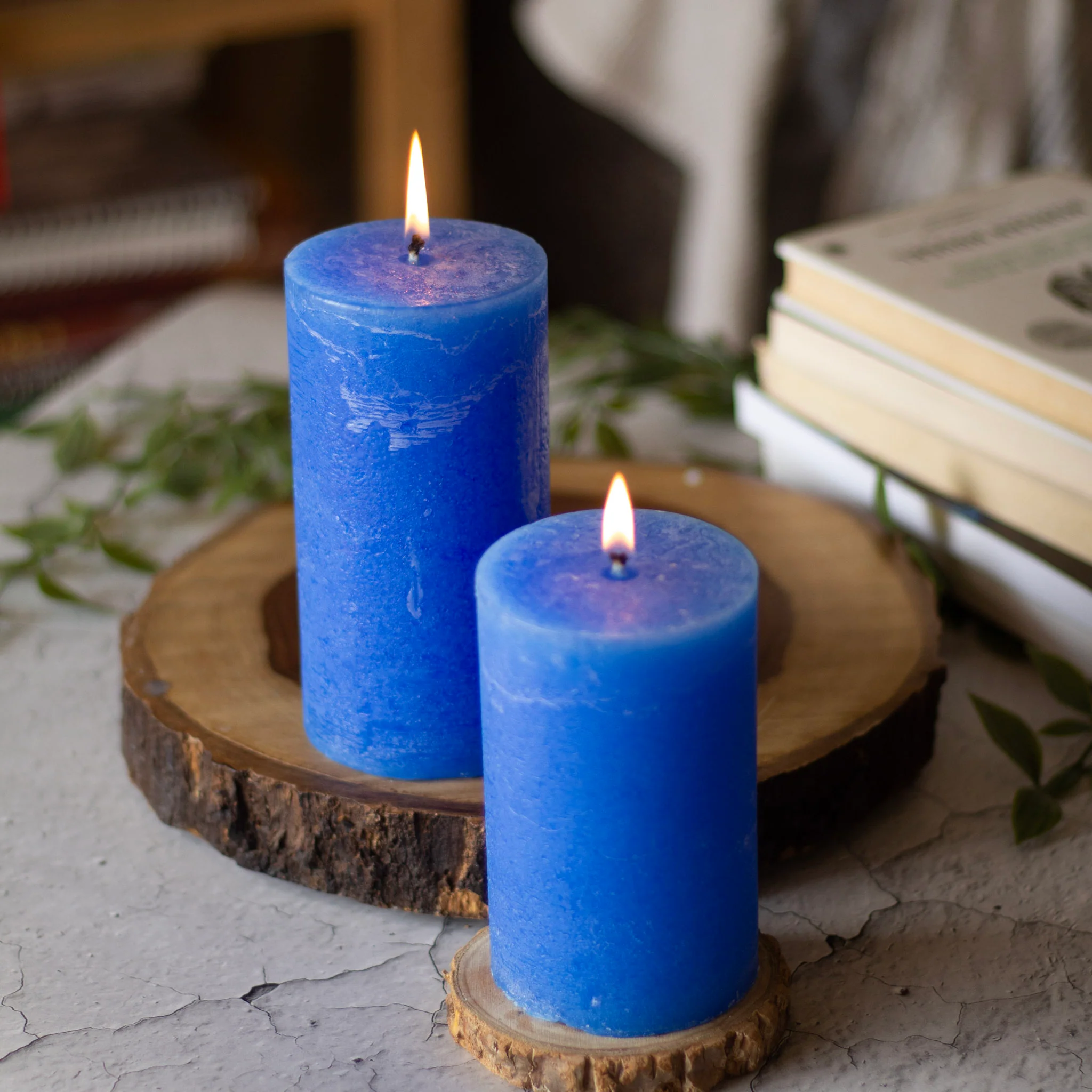 Indigo Pillar Unscented Paraffin Candle - Image 3