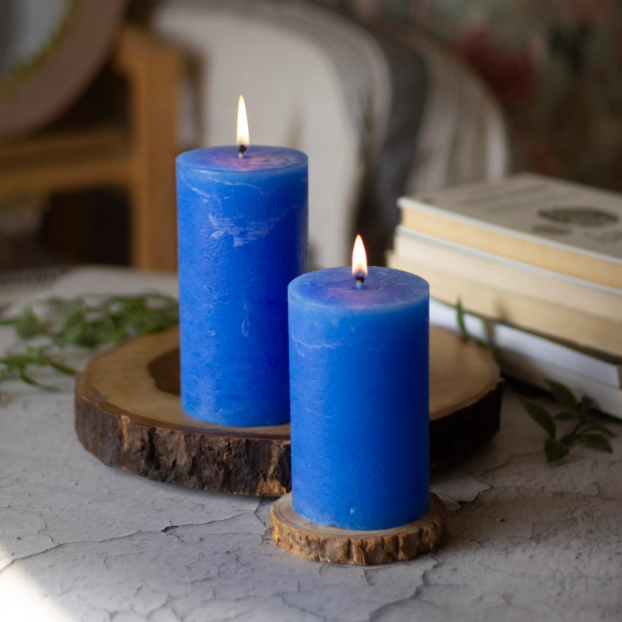 Indigo Pillar Unscented Paraffin Candle - Image 4