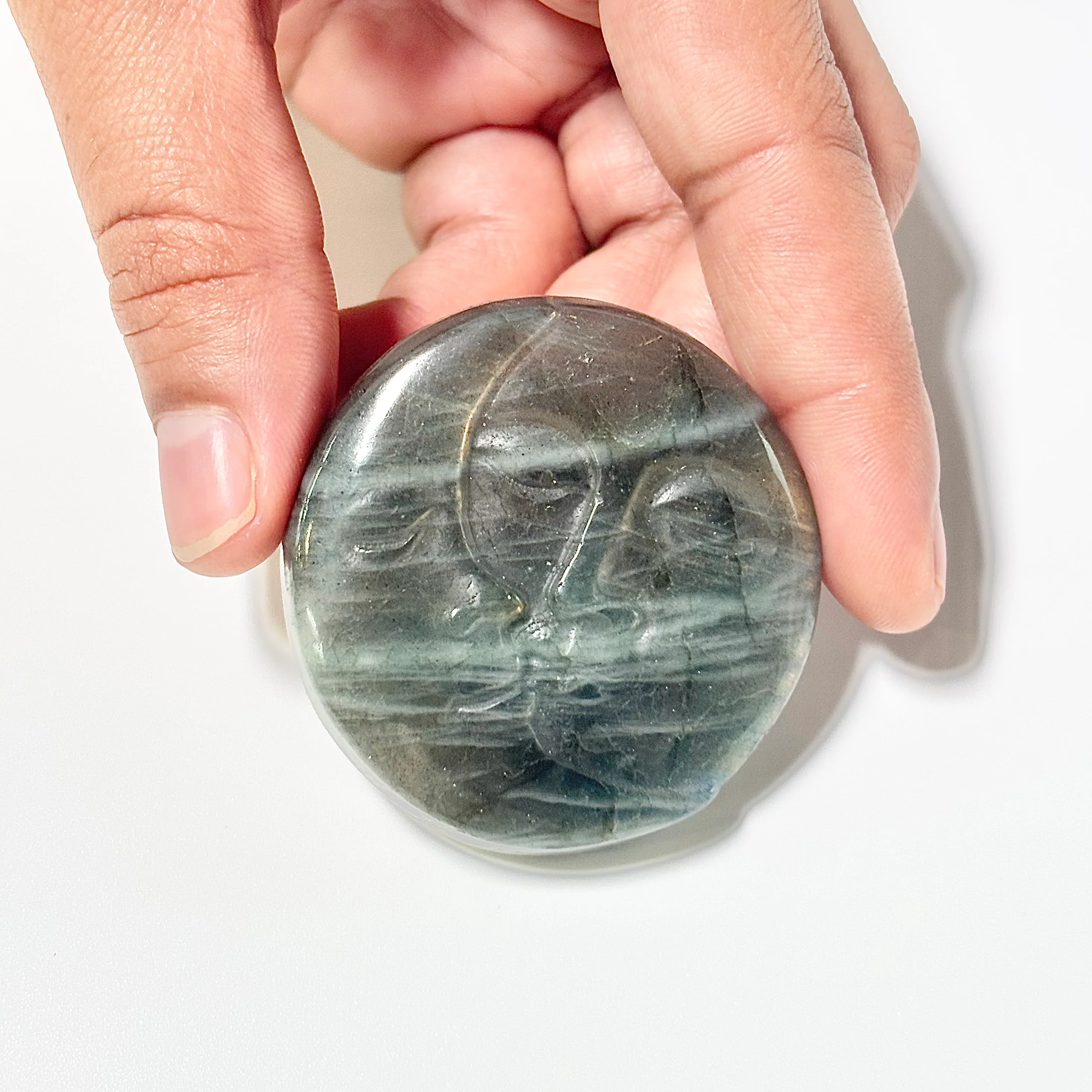 Sun & Moon Labradorite Crystal Carving – Intuition • Balance • Transformation - Image 3