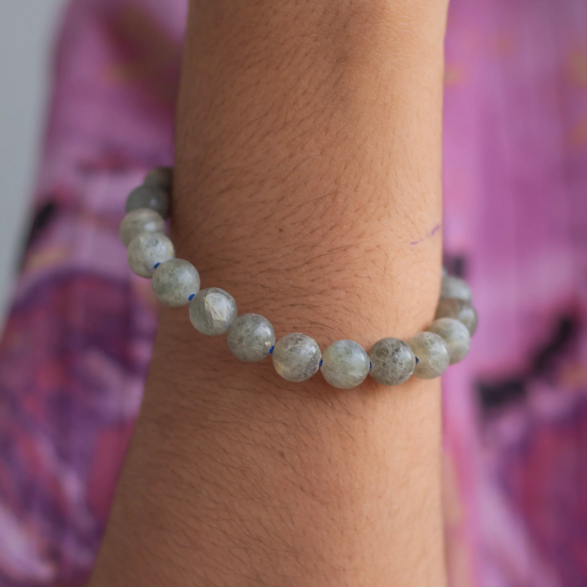 Labradorite 8mm Bead Thread Bracelet | Promotes Spiritual Growth - Image 2