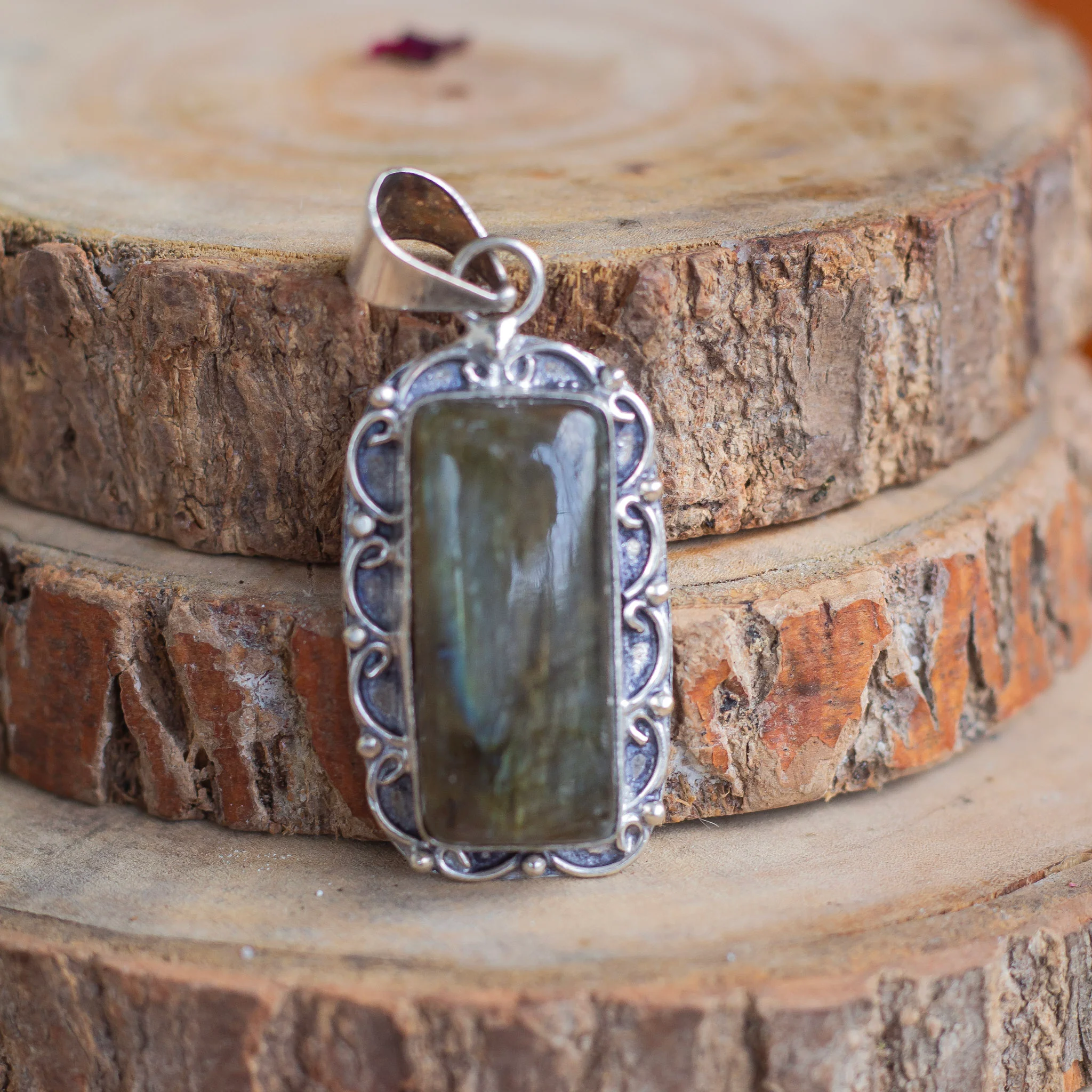 Labradorite Oxidised Pendant with Cord | Promotes Spiritual Growth - Image 2