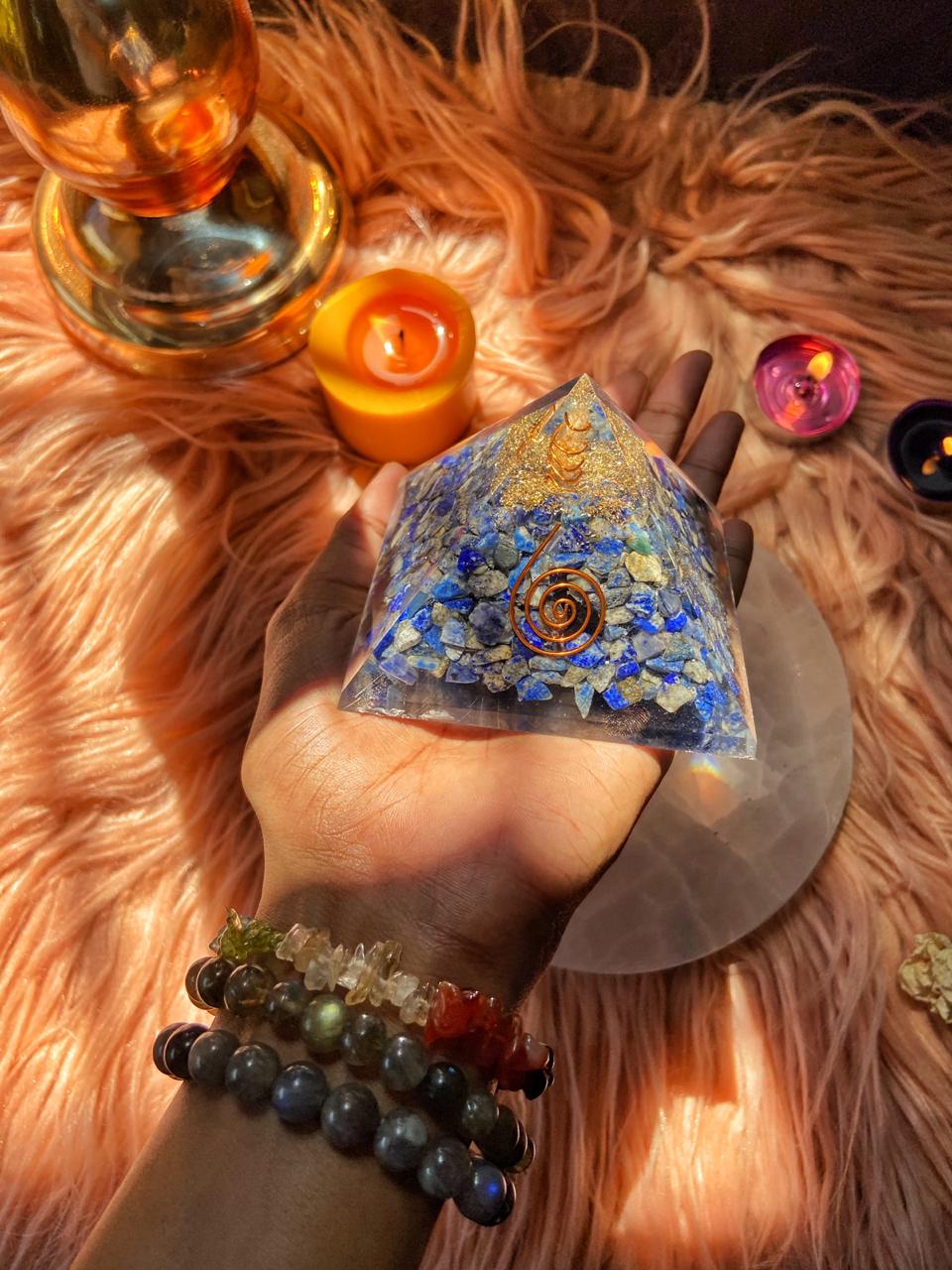 Lapis Lazuli Chips Orgonite Pyramid | Mental Peace and Communication - Image 3