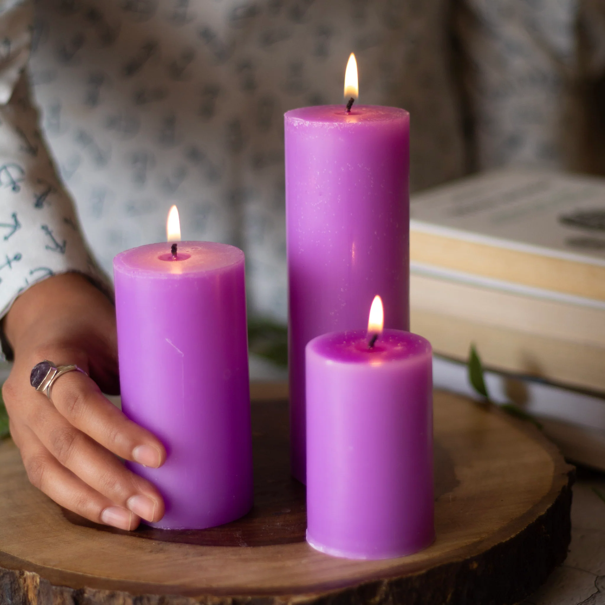 Lavender Pillar Unscented Candle | Set of 3 - Image 2