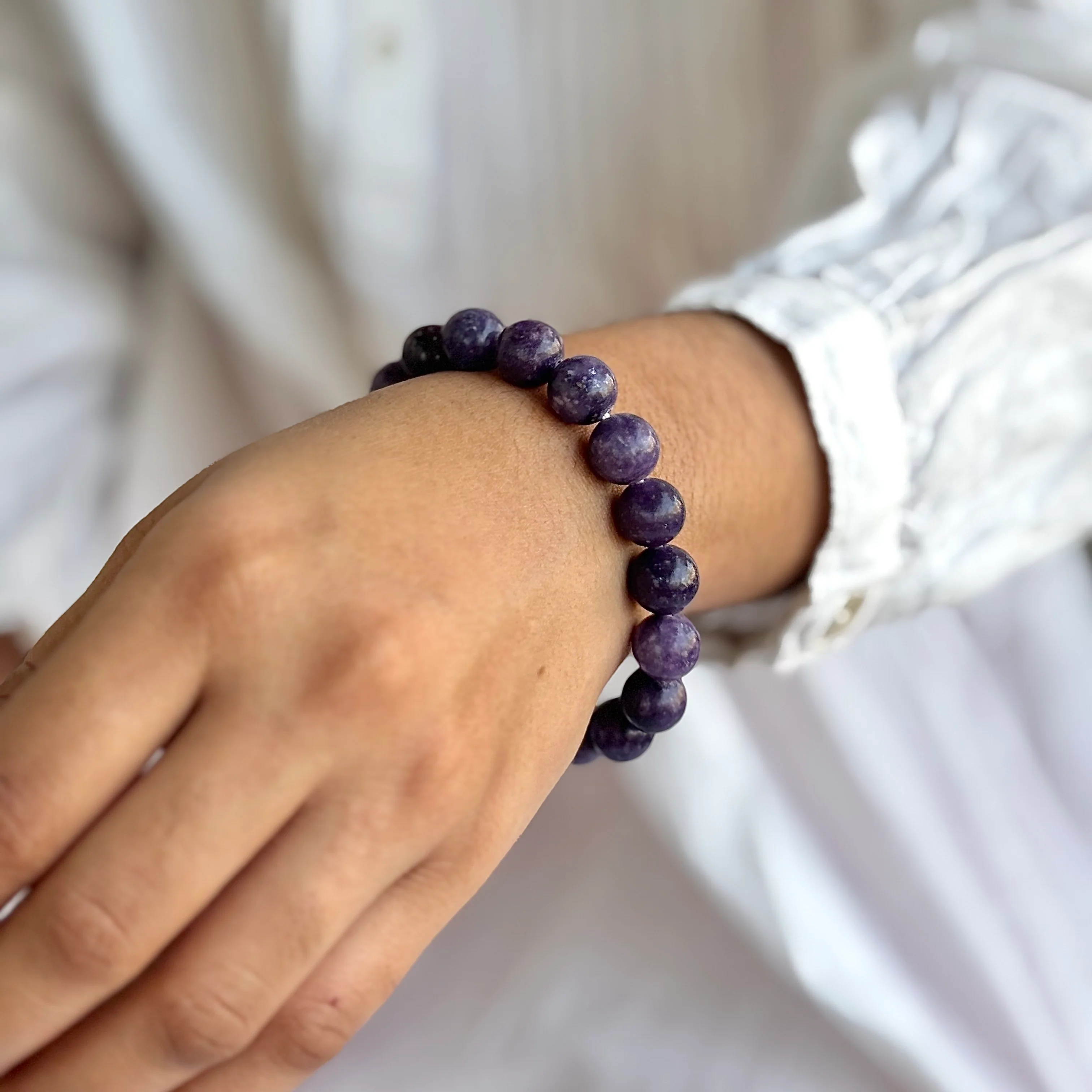 Lepidolite Bead Bracelet - 10mm | Helps discover Personal Purpose & Success - Image 2