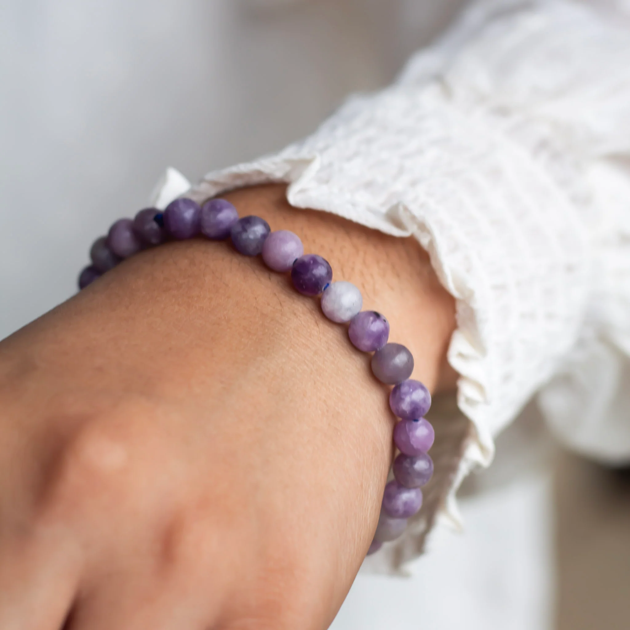 Lepidolite Bead Bracelet - 6mm | Helps discover Personal Purpose & Success - Image 2