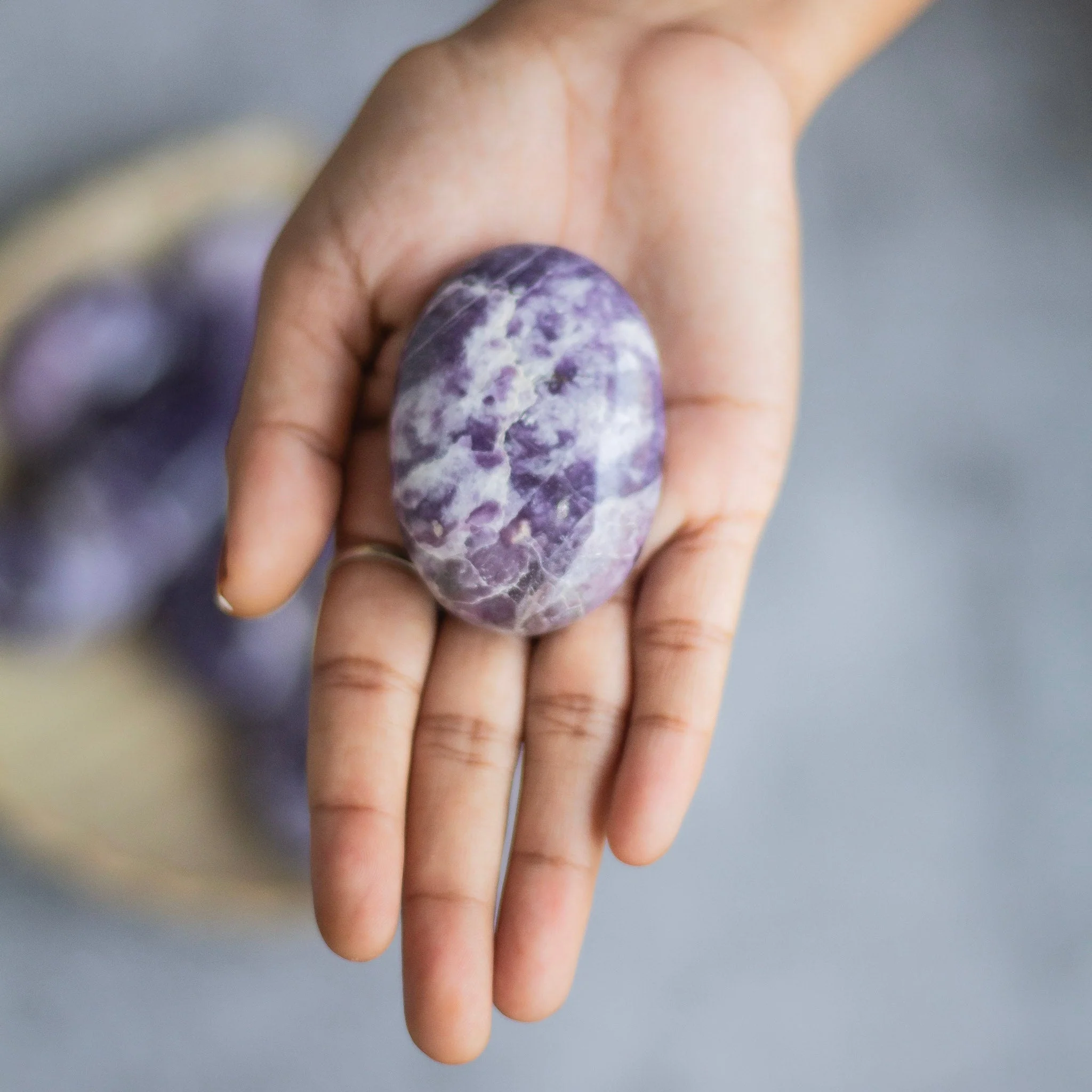 Lepidolite Palm Stone | Helps discover Personal Purpose & Success - Image 2