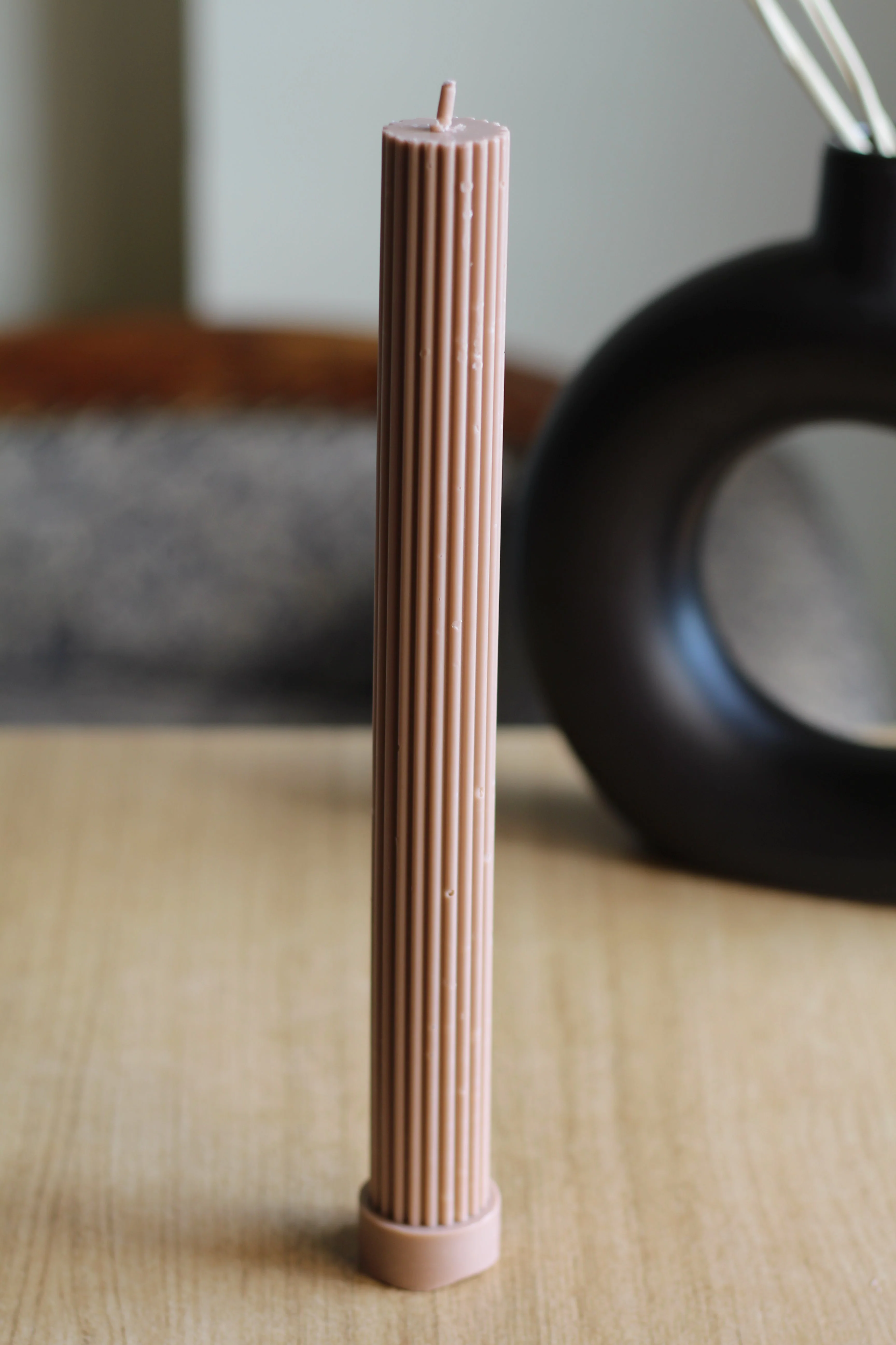 Long Textured Taper Candle Set of 2 | Brown - 12 Inches - Image 2