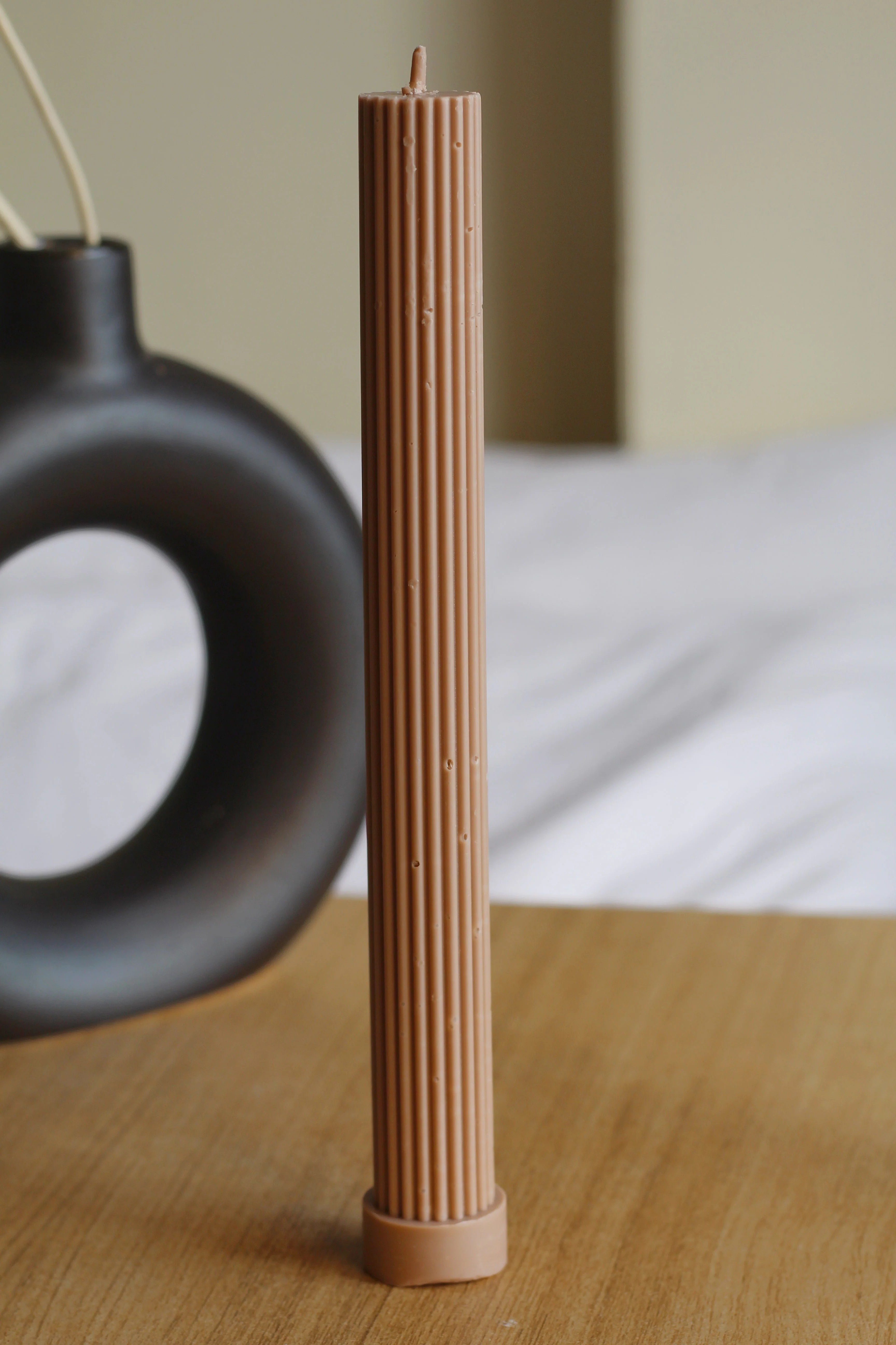 Long Textured Taper Candle Set of 2 | Brown - 12 Inches - Image 3