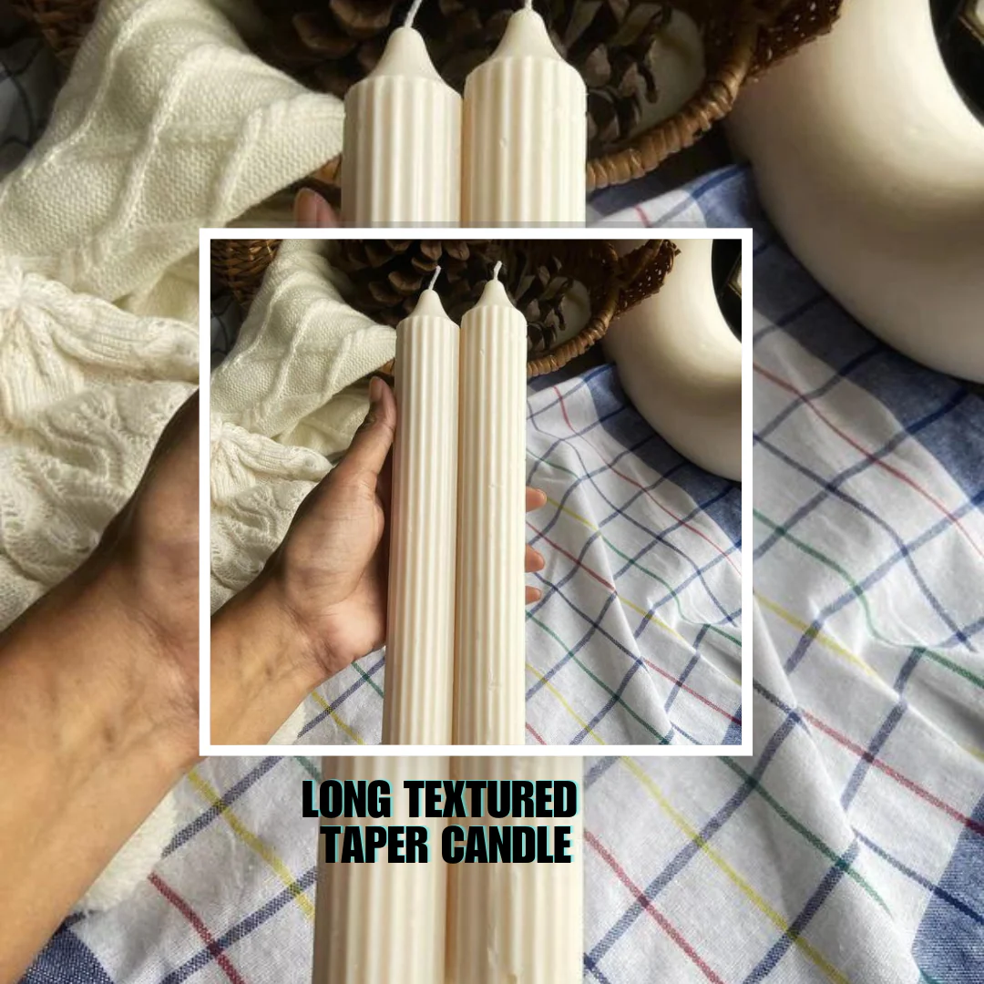 White Long Textured Taper Candle | Pack of 2 | 10 Inches - Image 2