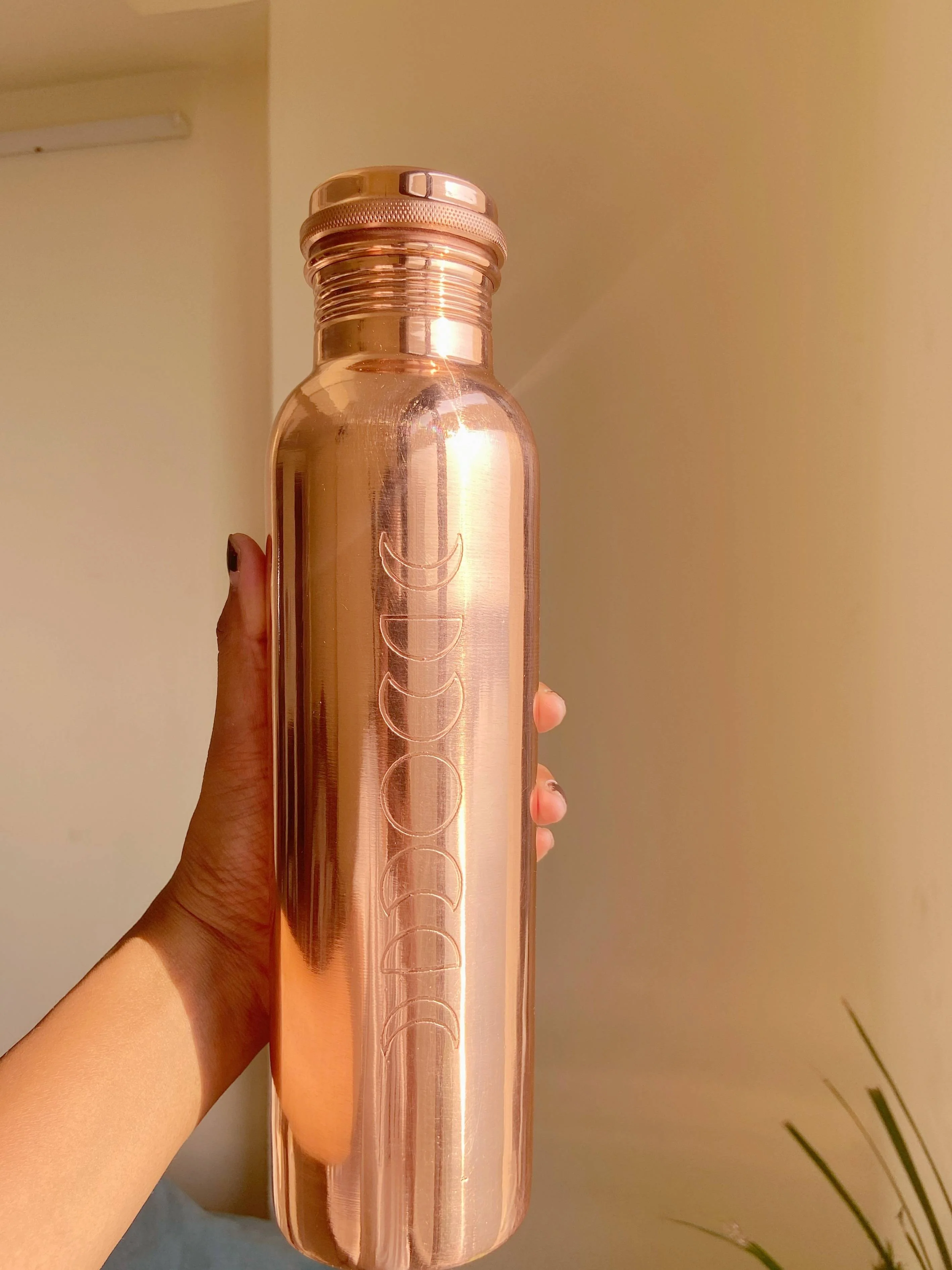Moon Phase Carved Copper Bottle - Image 2