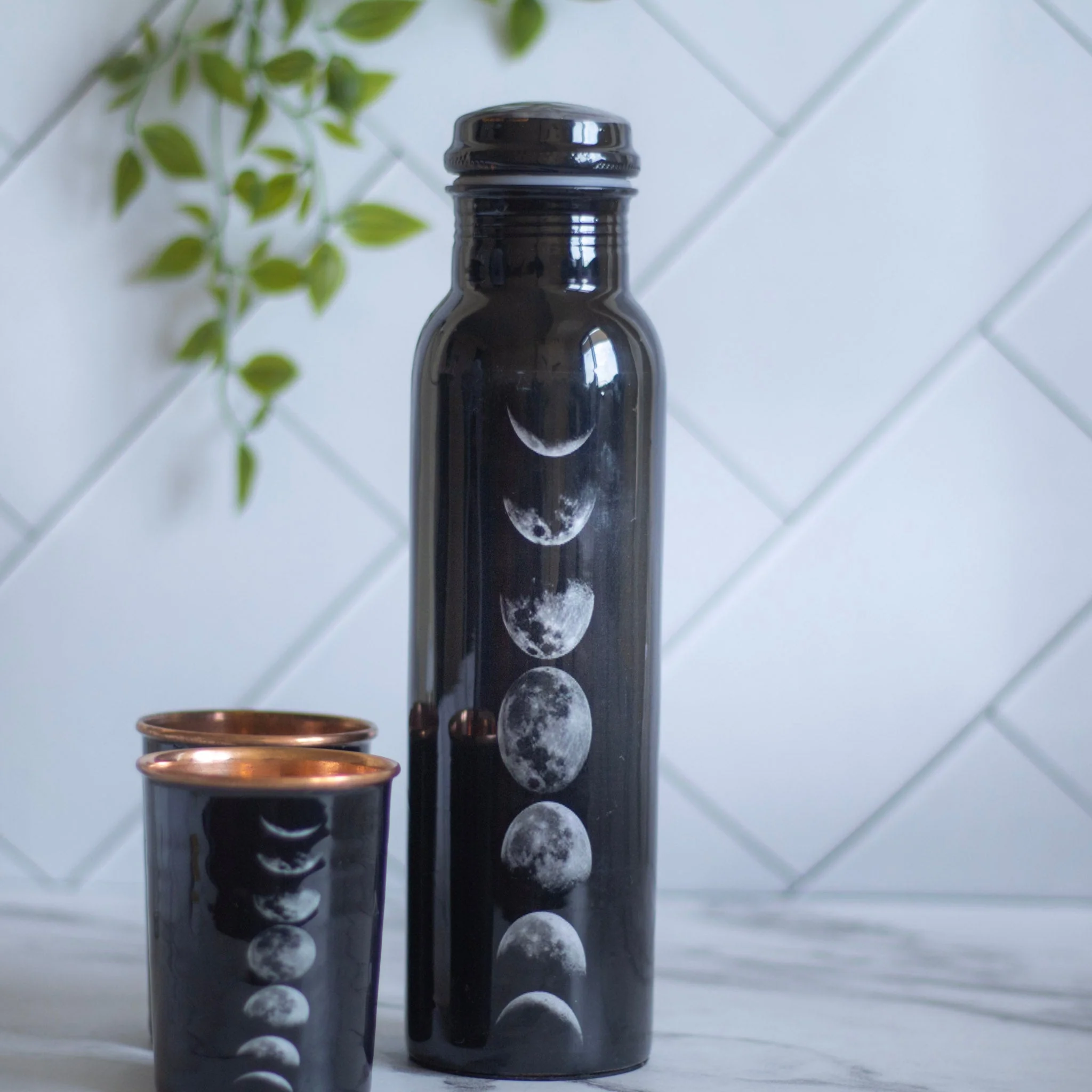 Moonphase Black Copper Bottle with 2 Copper Glass - Image 2