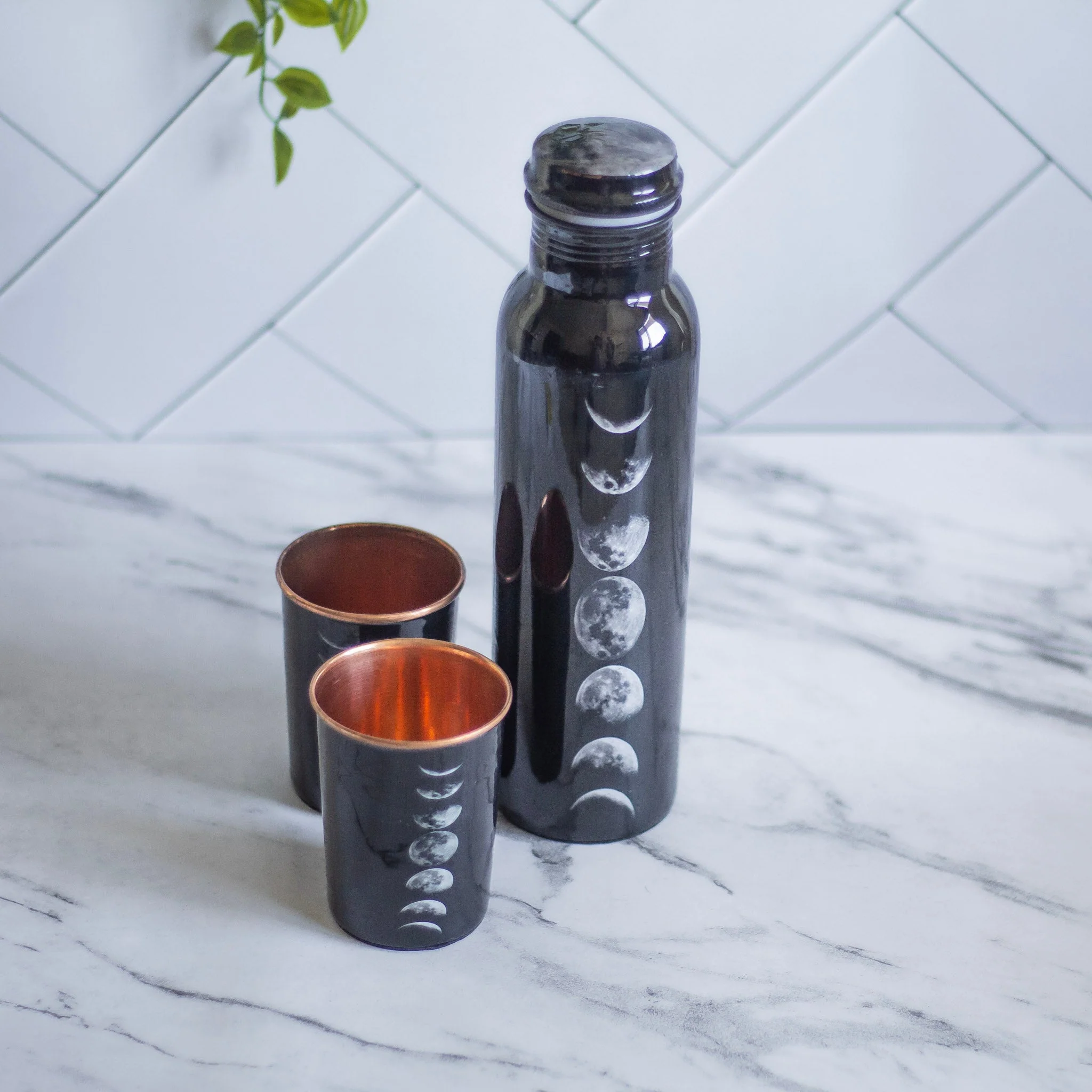 Moonphase Black Copper Bottle with 2 Copper Glass - Image 3