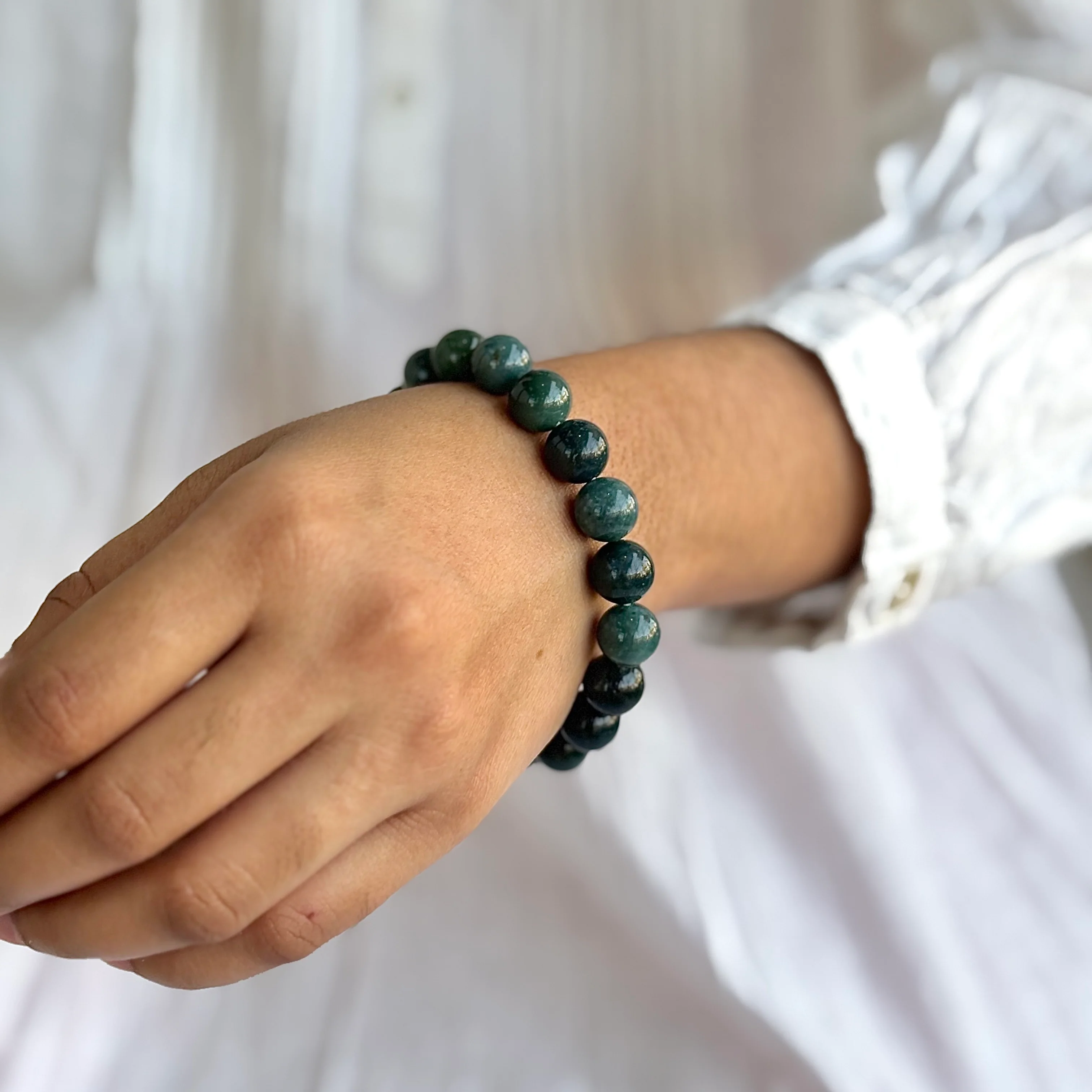 Moss Agate Bead Bracelet - 10mm | Promotes wealth and business growth - Image 2