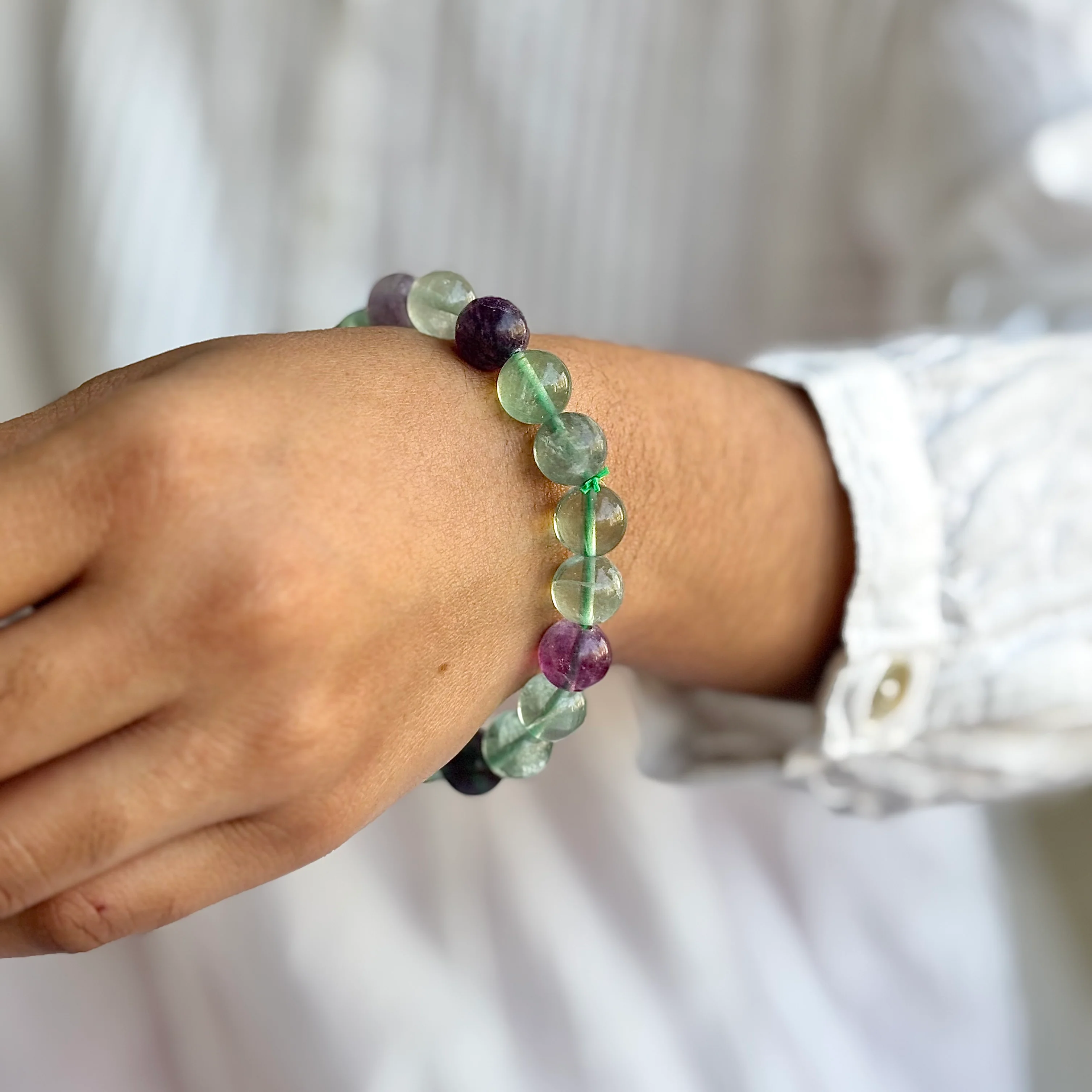 Multi fluorite Bead Bracelet - 10mm | Clarity, Emotional Balance & Spiritual Growth - Image 2