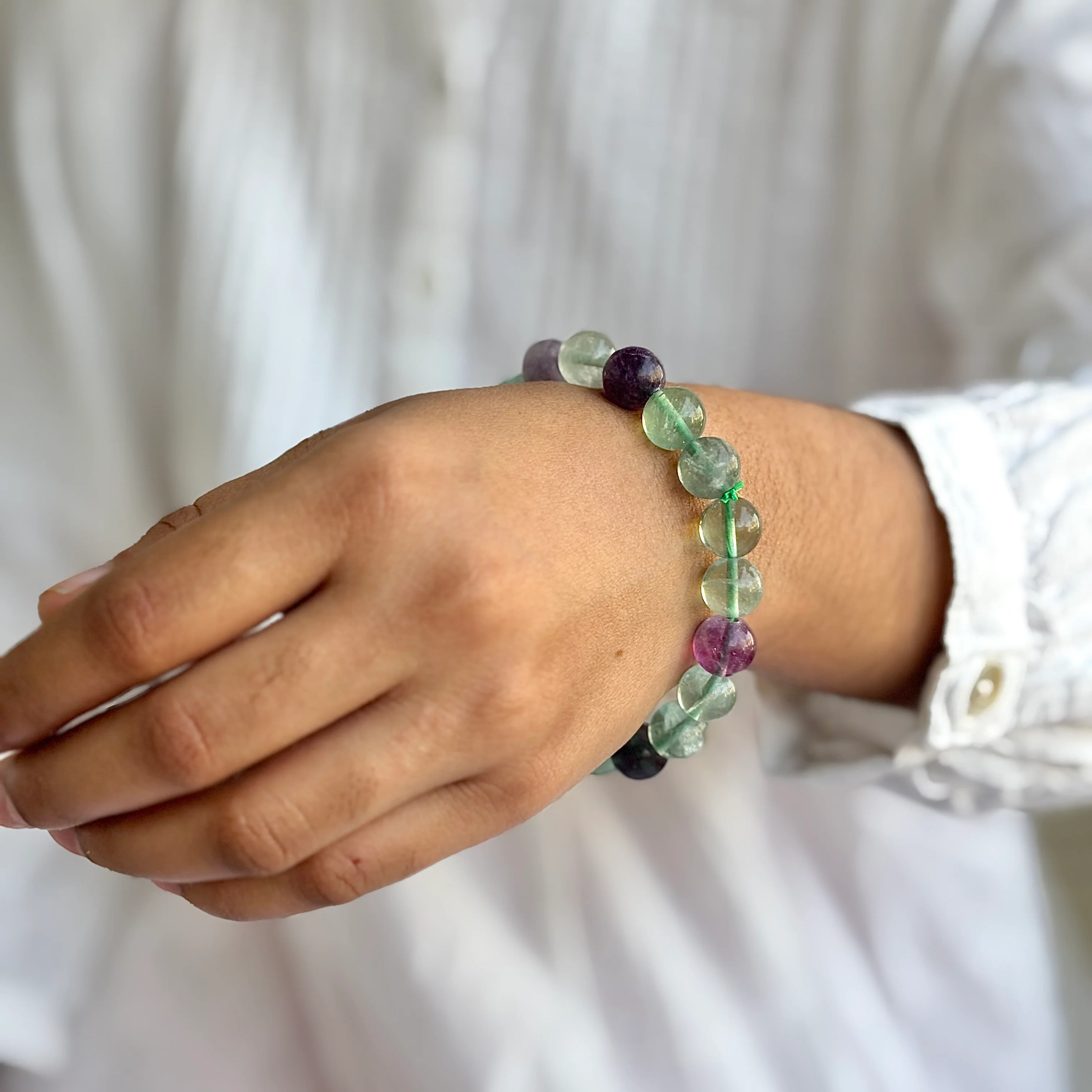 Multi fluorite Bead Bracelet - 10mm | Clarity, Emotional Balance & Spiritual Growth - Image 3
