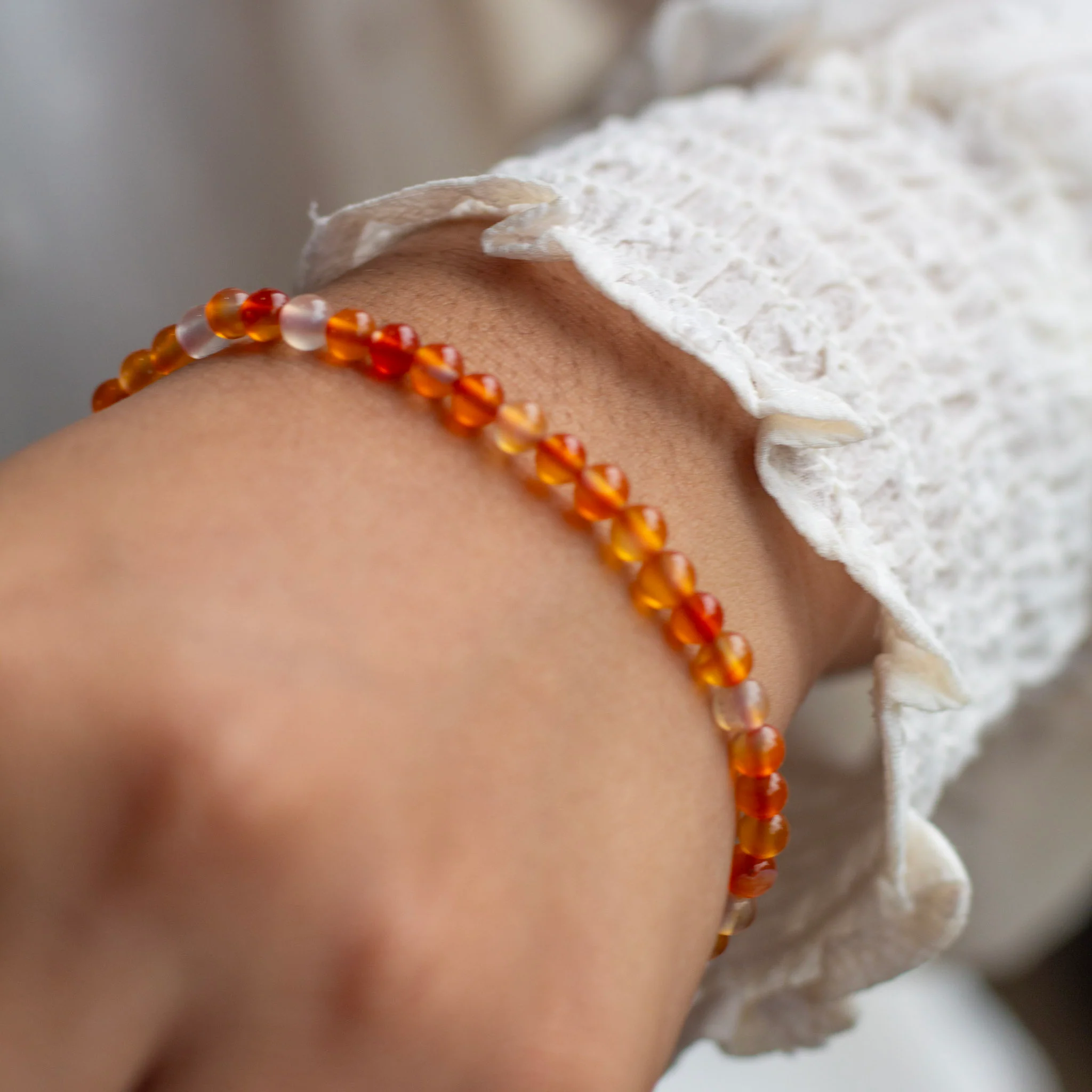 Orange Carnelian Bead Bracelet - 4mm | Opportunities & Courage - Image 2