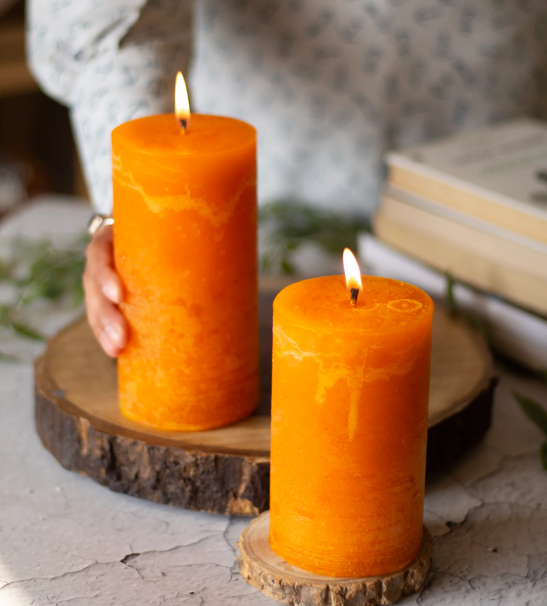 Orange Pillar Unscented Paraffin Candle - Image 3