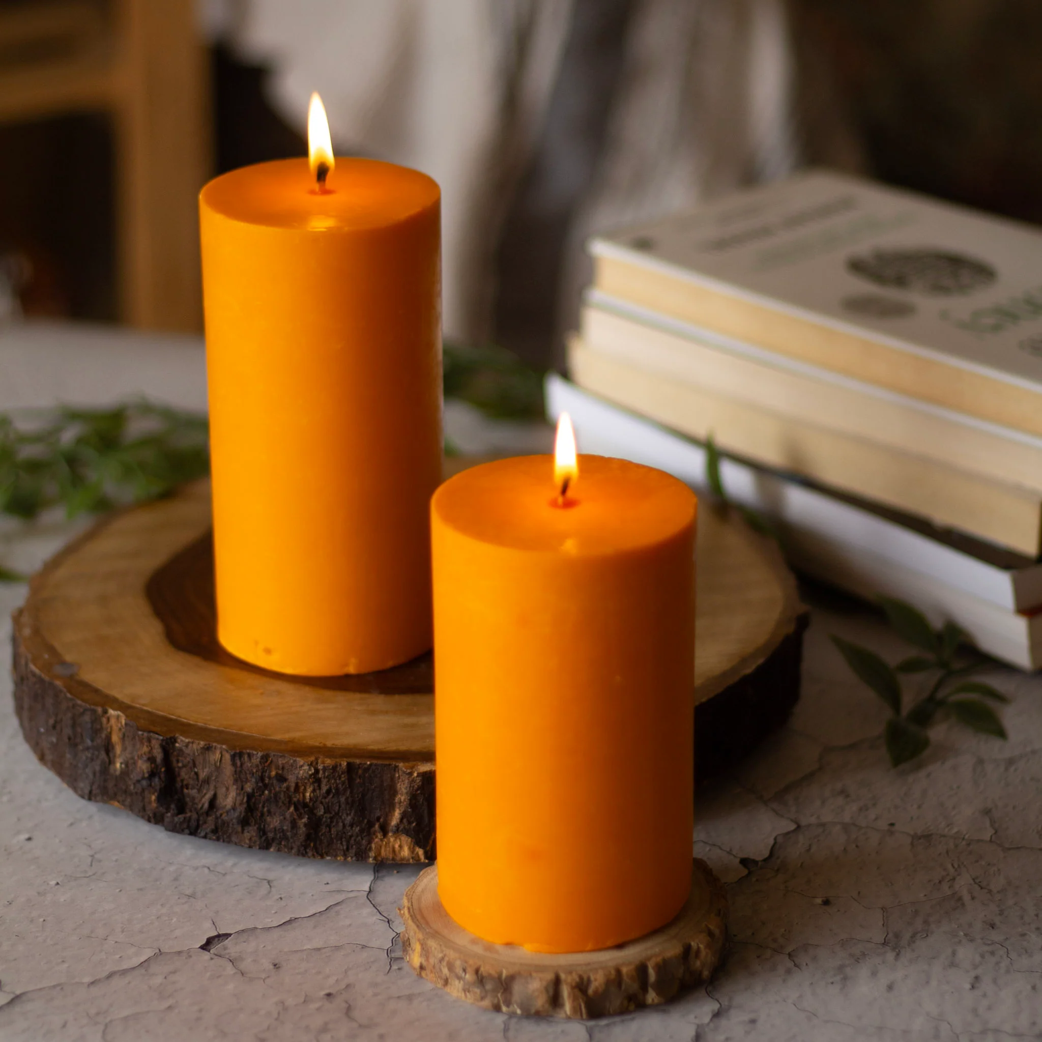 Orange Pillar Unscented Soy Candle - Image 2