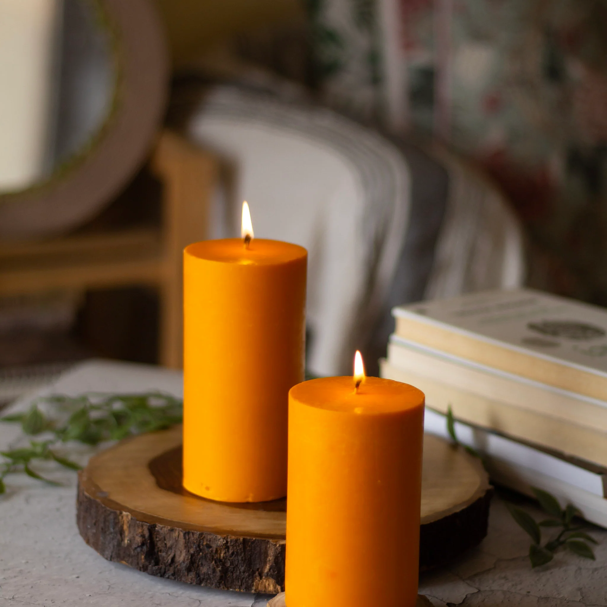 Orange Pillar Unscented Soy Candle - Image 3