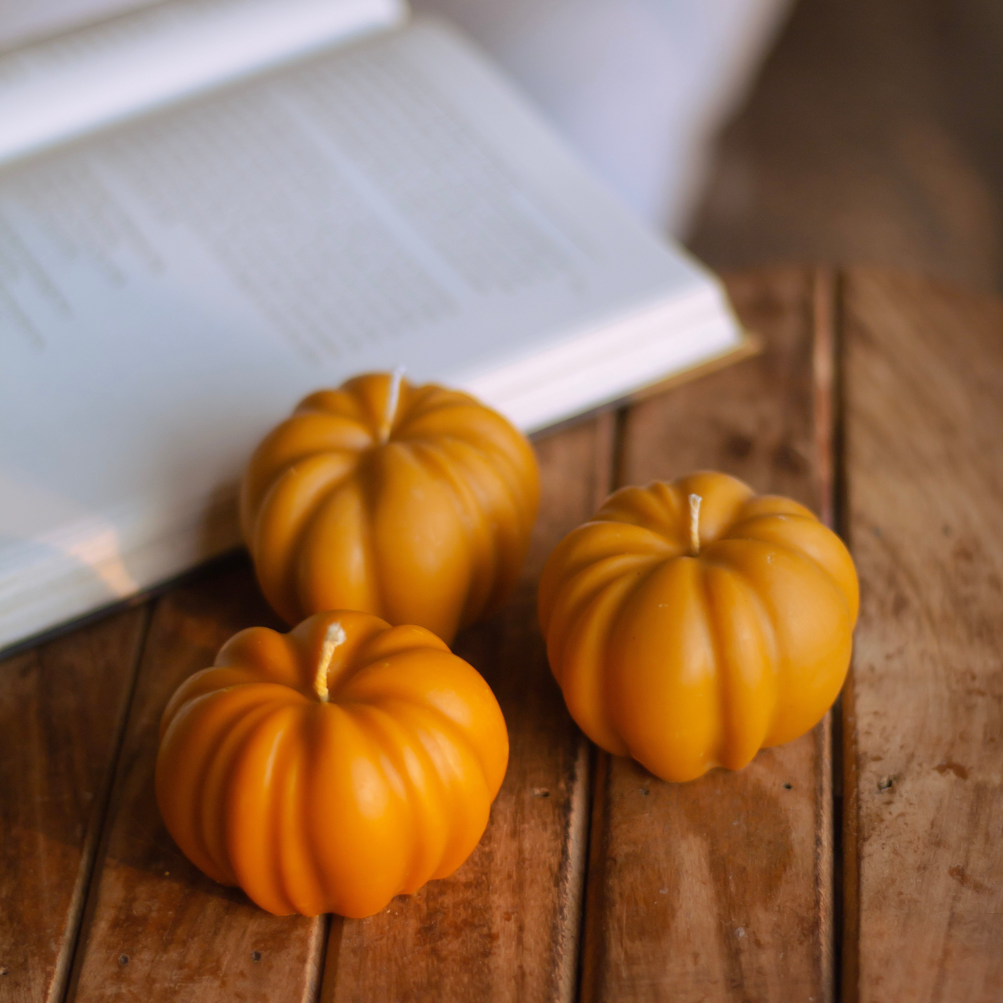 Orange Pumpkin Shape Decorative Candle Set of 3 - Image 3