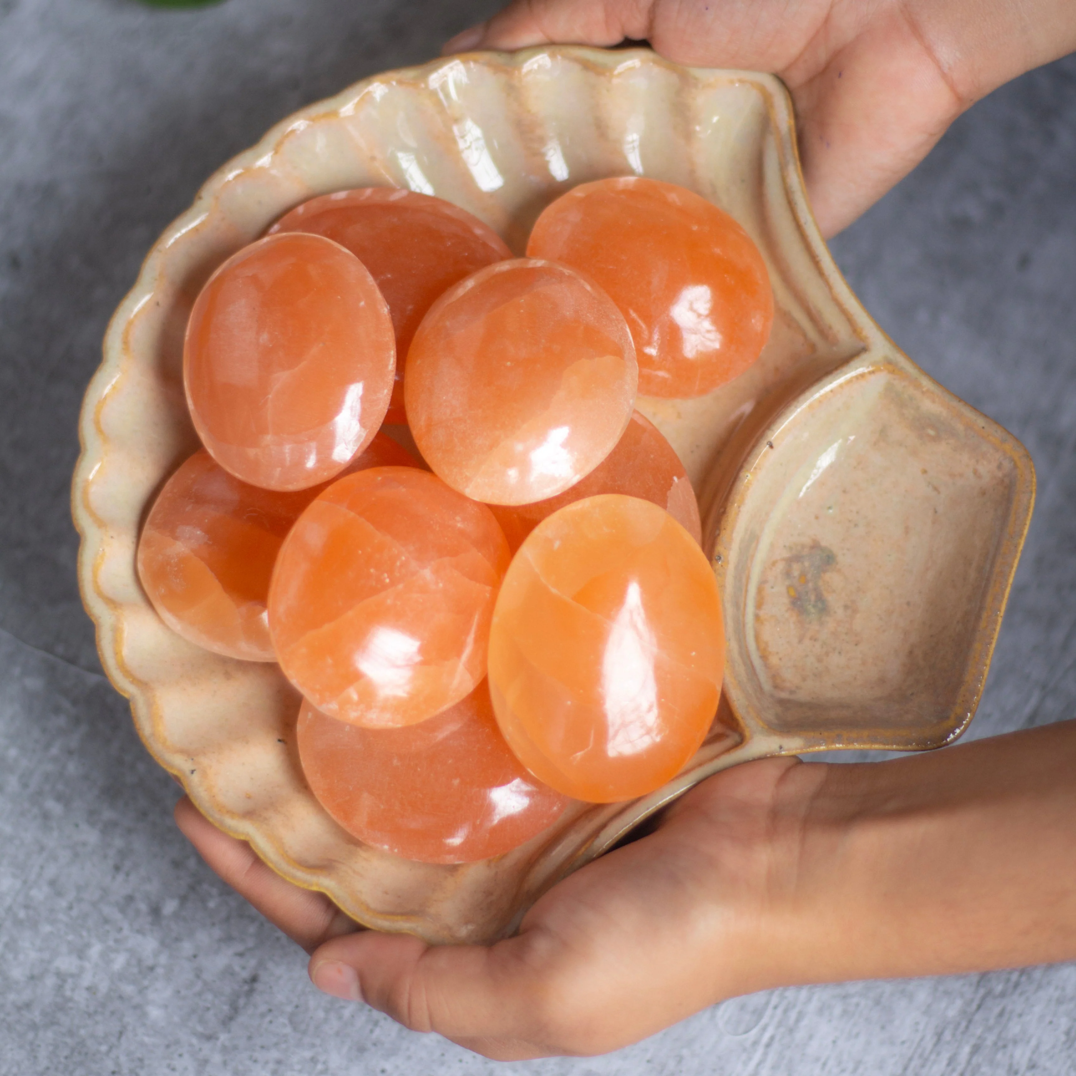 Orange Selenite Palm Stone (Satin Spar Selenite) | Stone for Spiritual work & Cleansing - Image 3