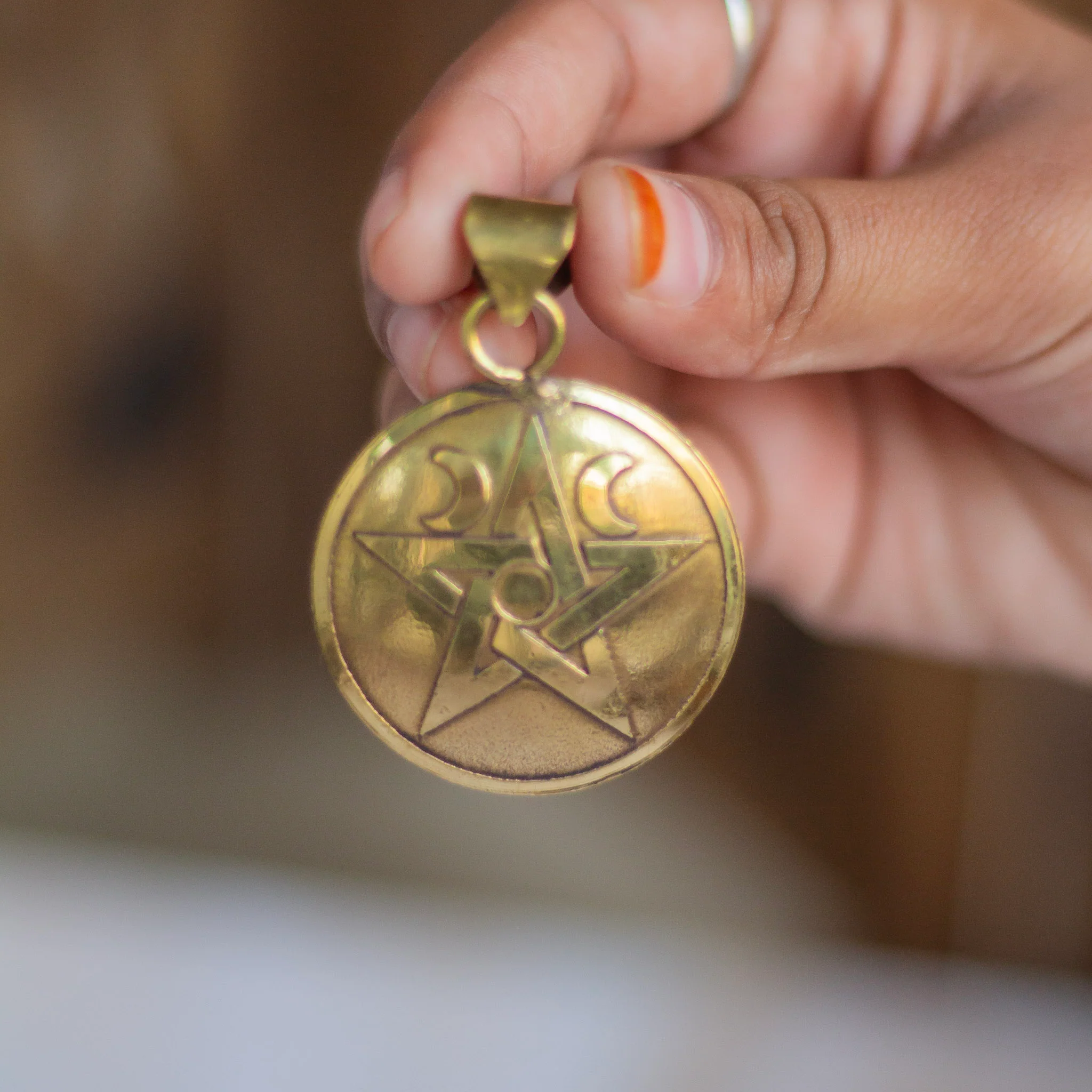 Pentacle Brass Pendant with Cord - Image 2