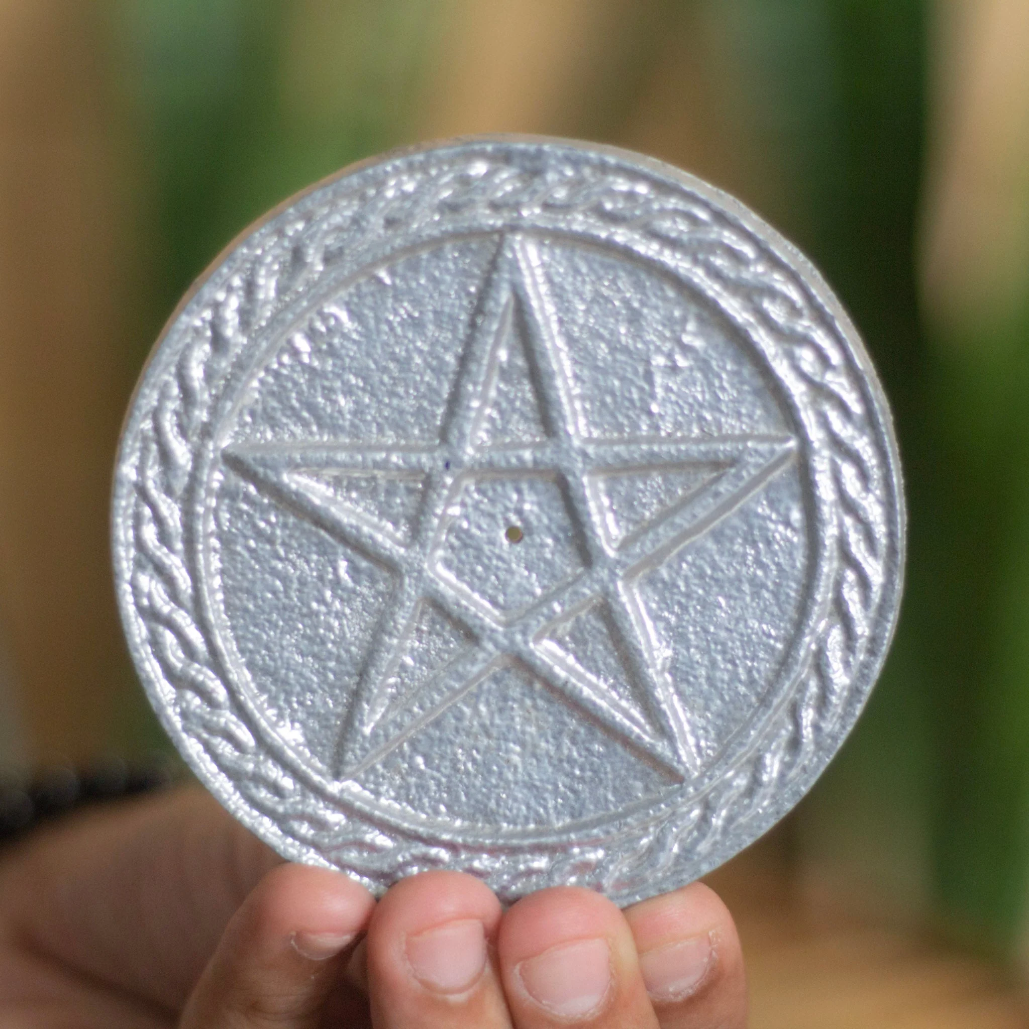 Pentacle Carved Celtic knot carved Altar tile cum Incense holder - Image 2