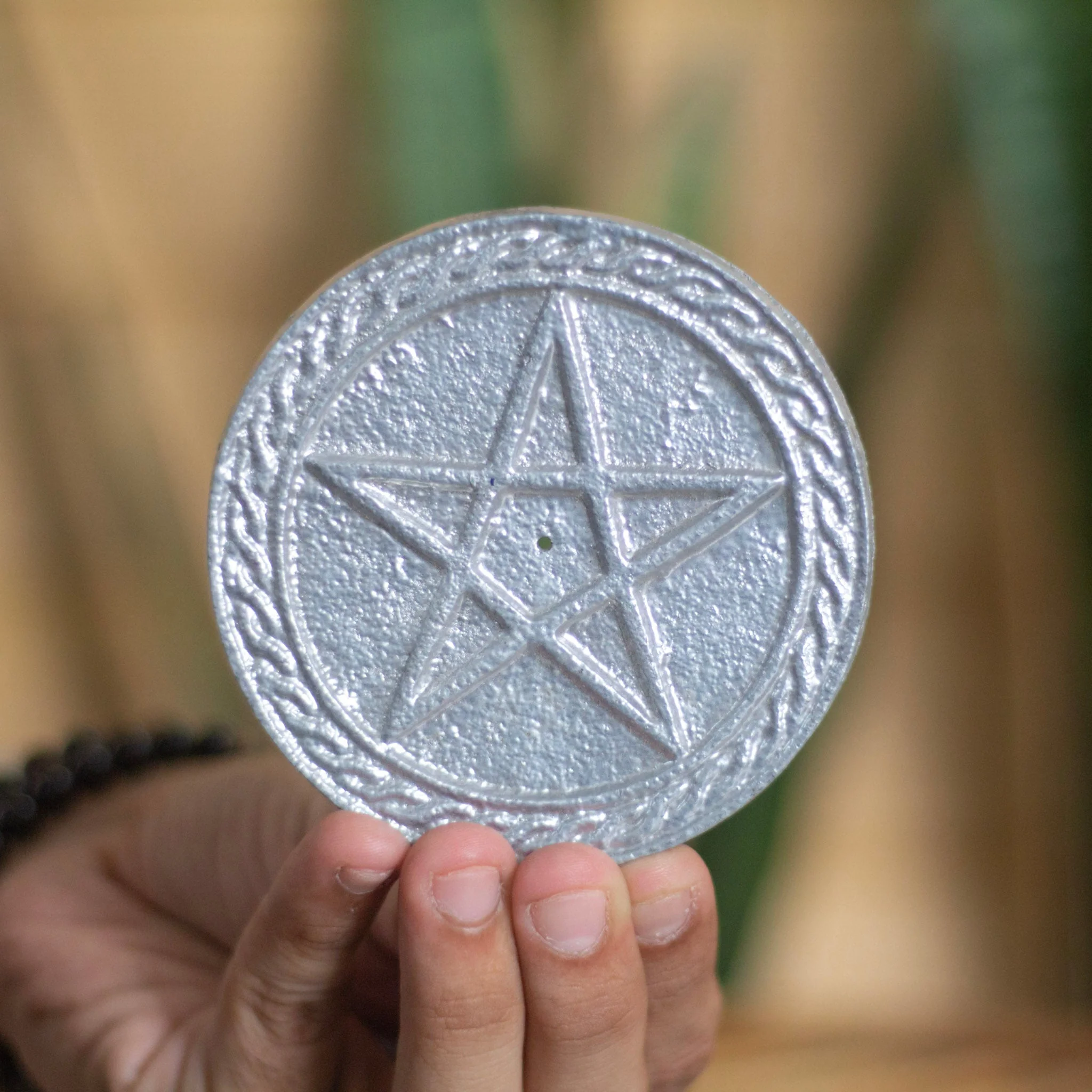 Pentacle Carved Celtic knot carved Altar tile cum Incense holder - Image 3