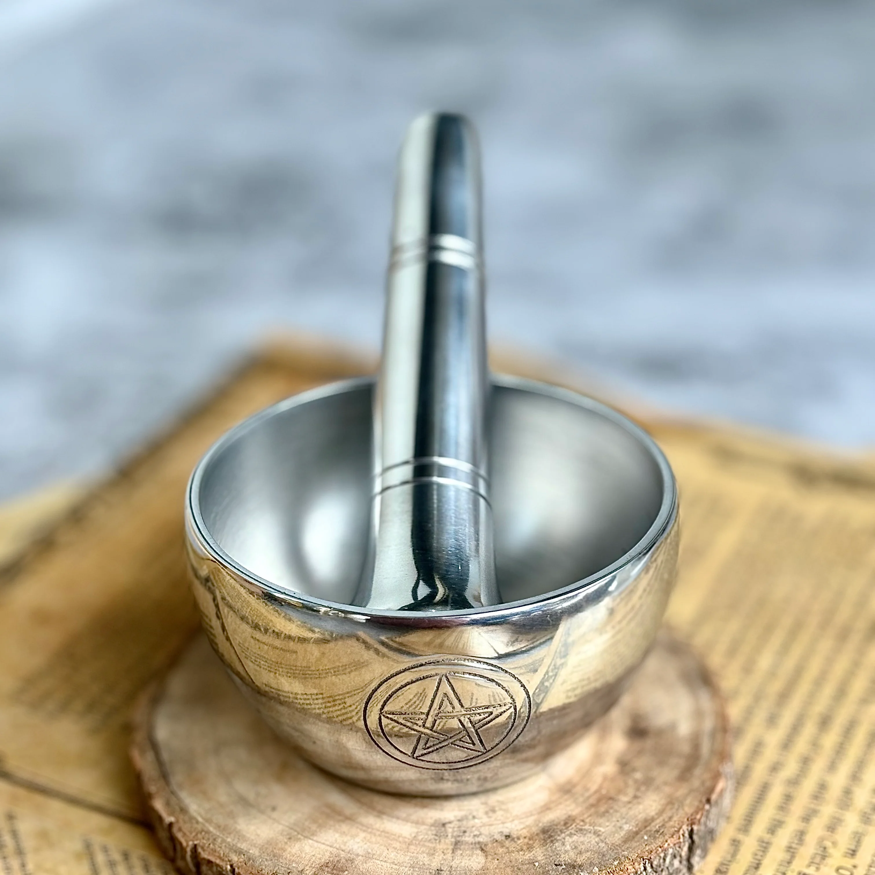 Pentacle Carved Mortar Pestle