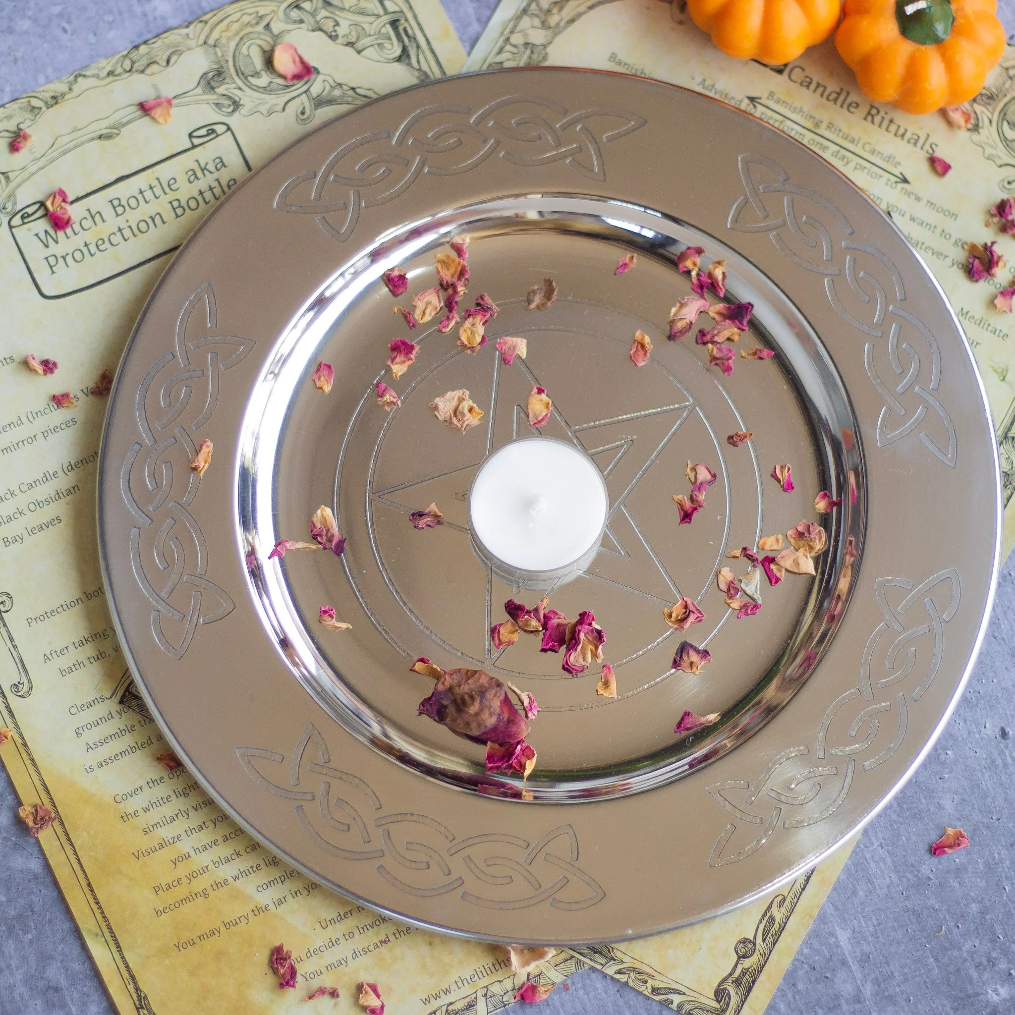Pentacle Carved Stainless Steel offering Plate - Image 6