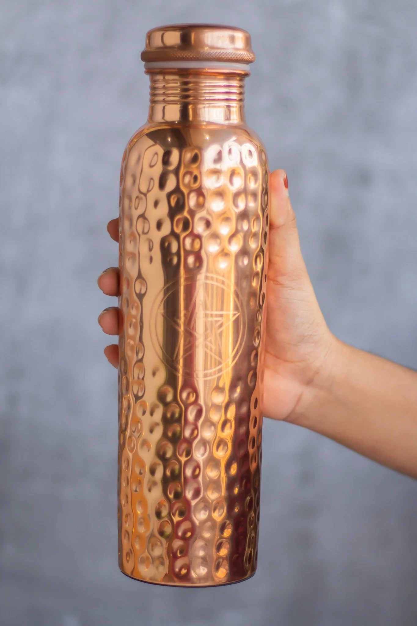 Pentacle carved with hammered design Copper Bottle
