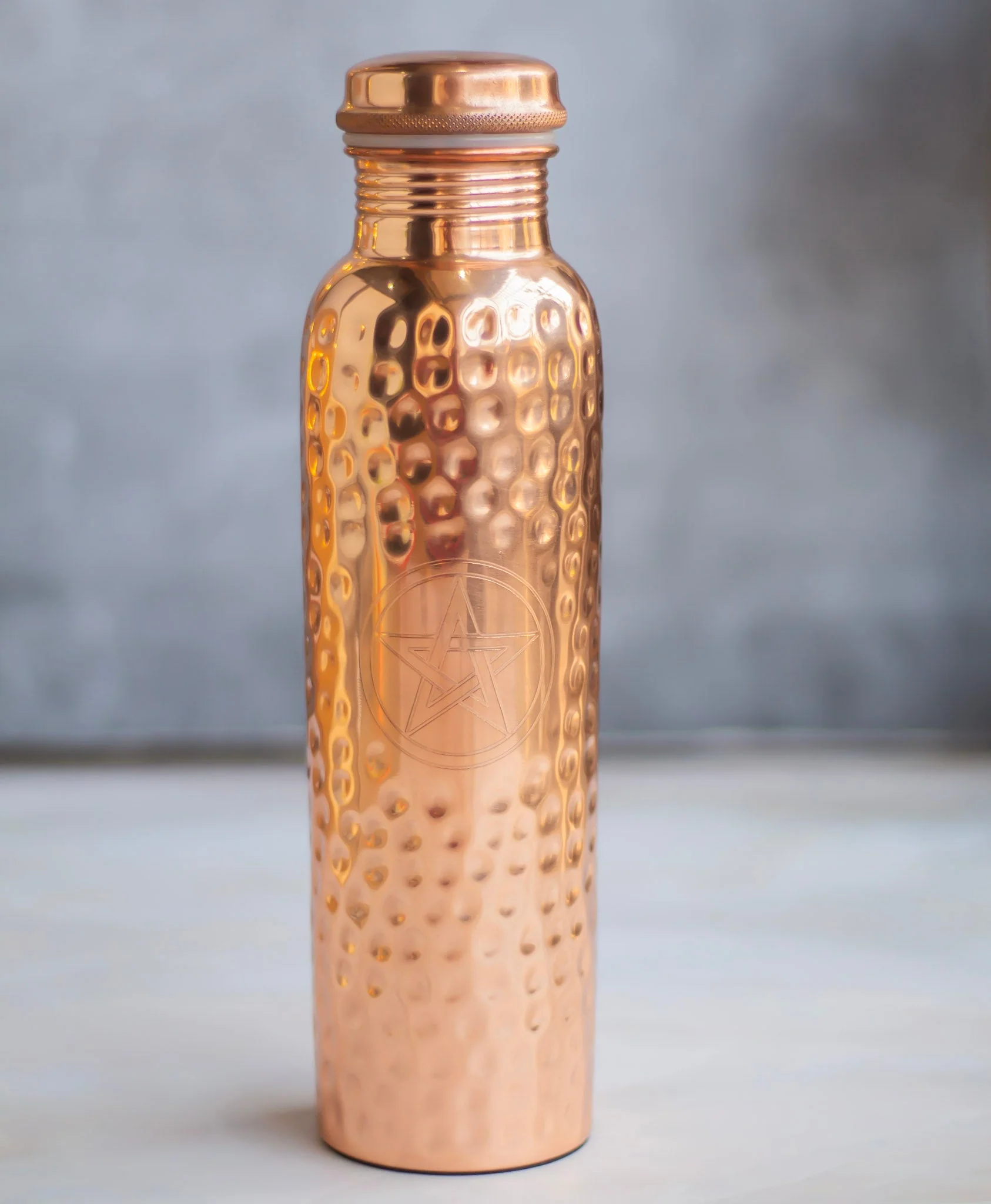 Pentacle carved with hammered design Copper Bottle - Image 2